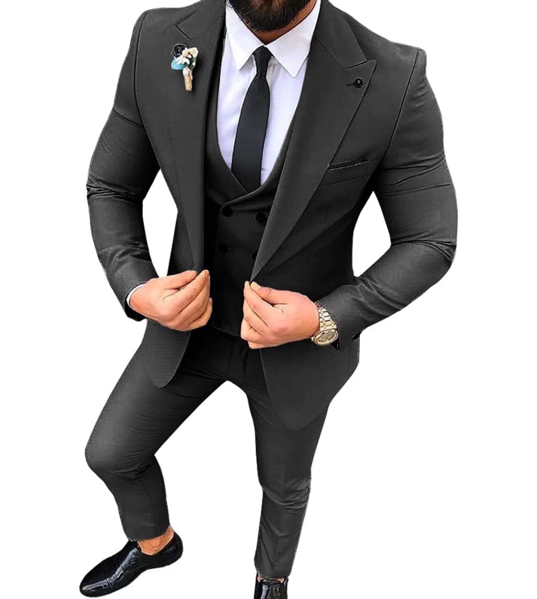 Men's Slim Fit 3-Piece Wedding Suit Set - Double Breasted One-Button Blazer with Vest & Pants | Formal Business Attire for Groomsmen, Office & Special Occasions
