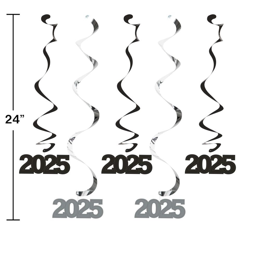 2025 Dizzy Danglers Black/Silver - Pack of 5 Hanging Decorations for Parties, Christmas Tree Ornaments & Home Decor