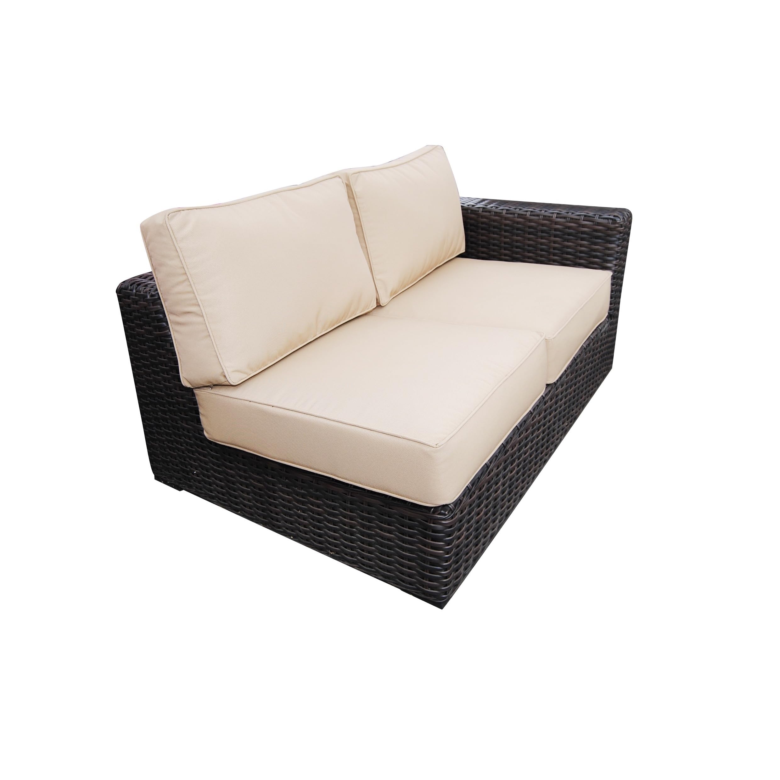 Santa Monica Right End Sectional Sofa - Tan Fabric, Espresso Brown Frame, Gray Cushions | Modern Living Room Furniture for Small Spaces & Apartments