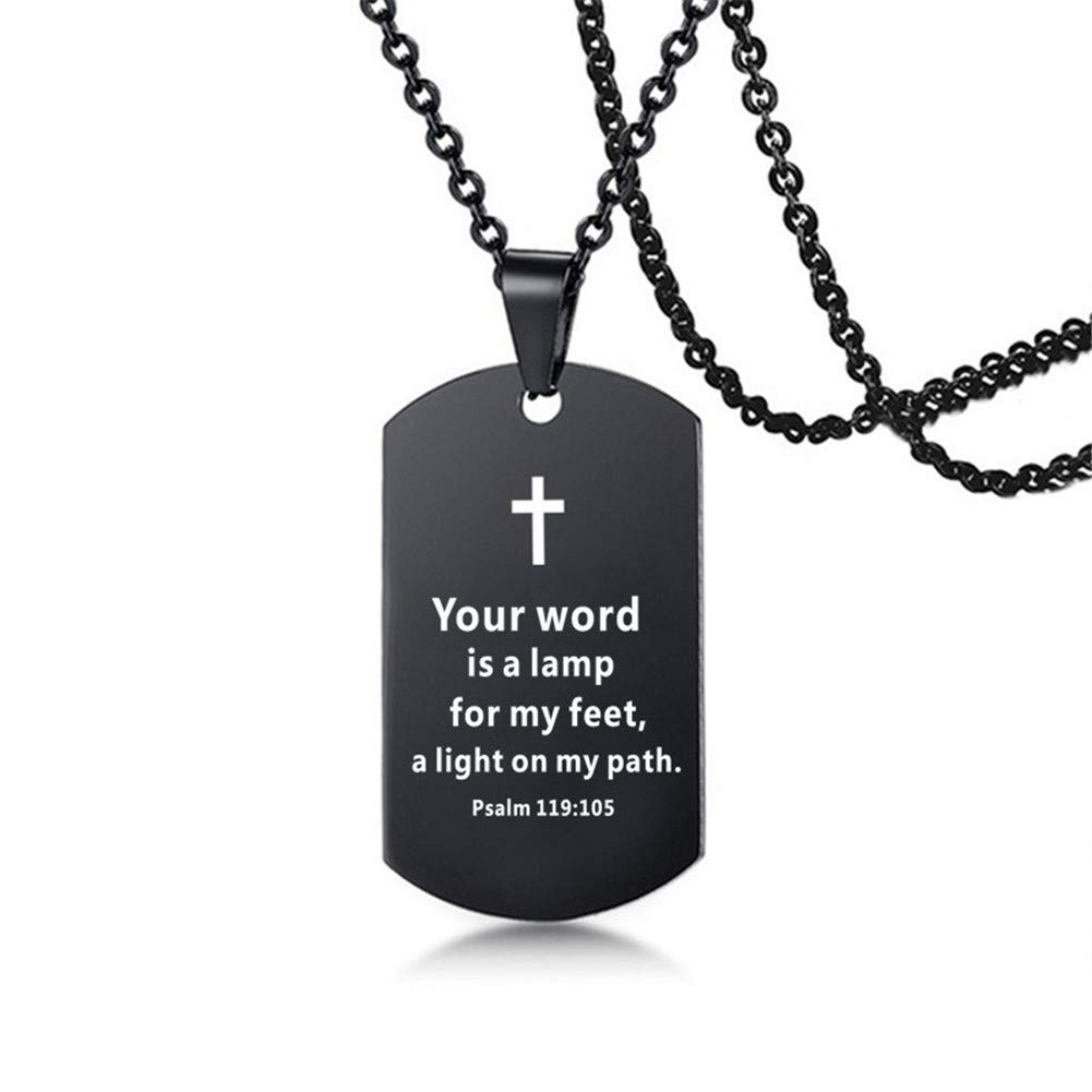 Christian Cross Necklace for Men - Stainless Steel Bible Verse Pendant for Baptism & Daily Wear