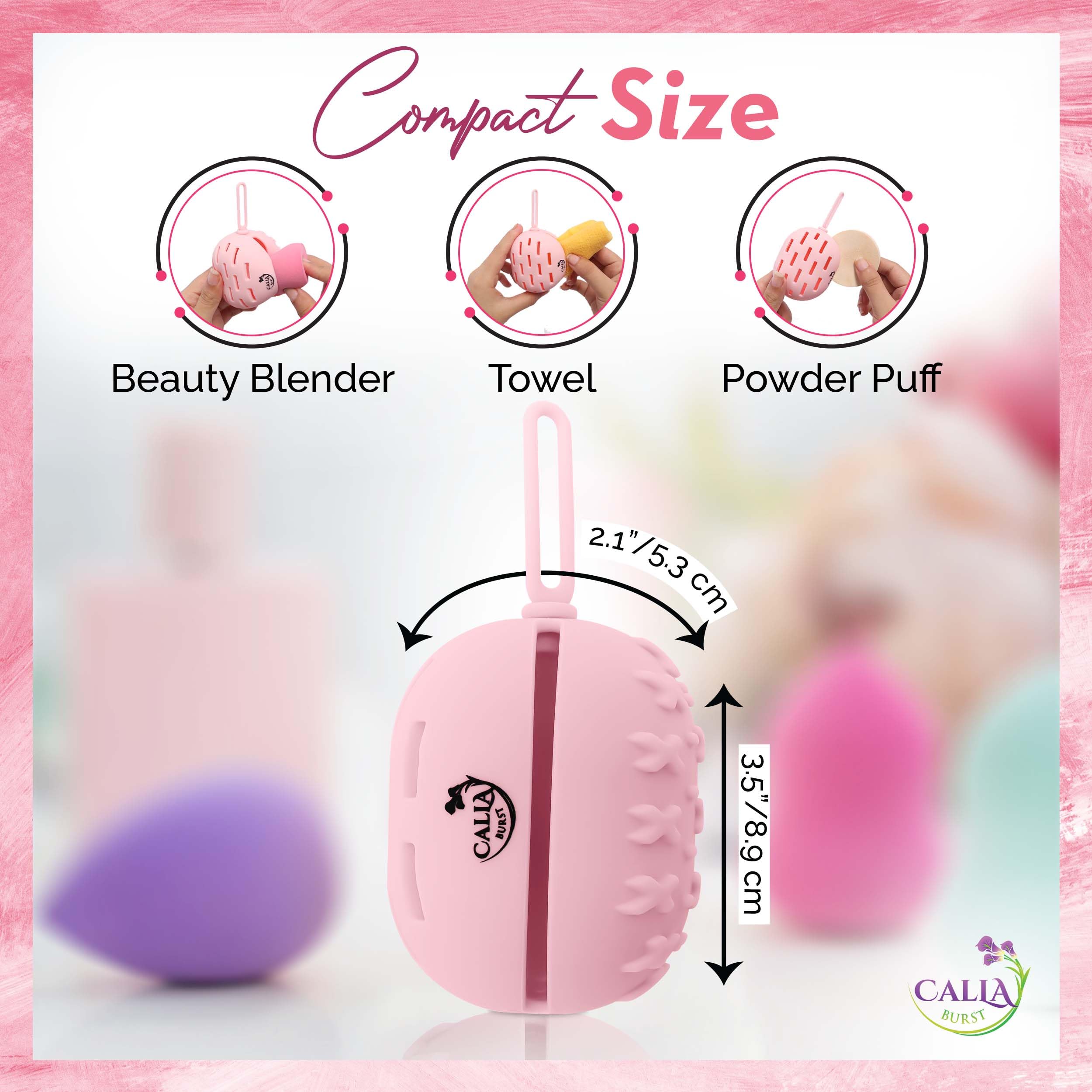 CallaBurst - Vented Silicone Beauty Blender Case for Makeup Sponge - Washable & Reusable Travel Organizer - Portable Cosmetic Storage for Women (Pink) | Perfect for Travel, Gym & Daily Makeup Routine
