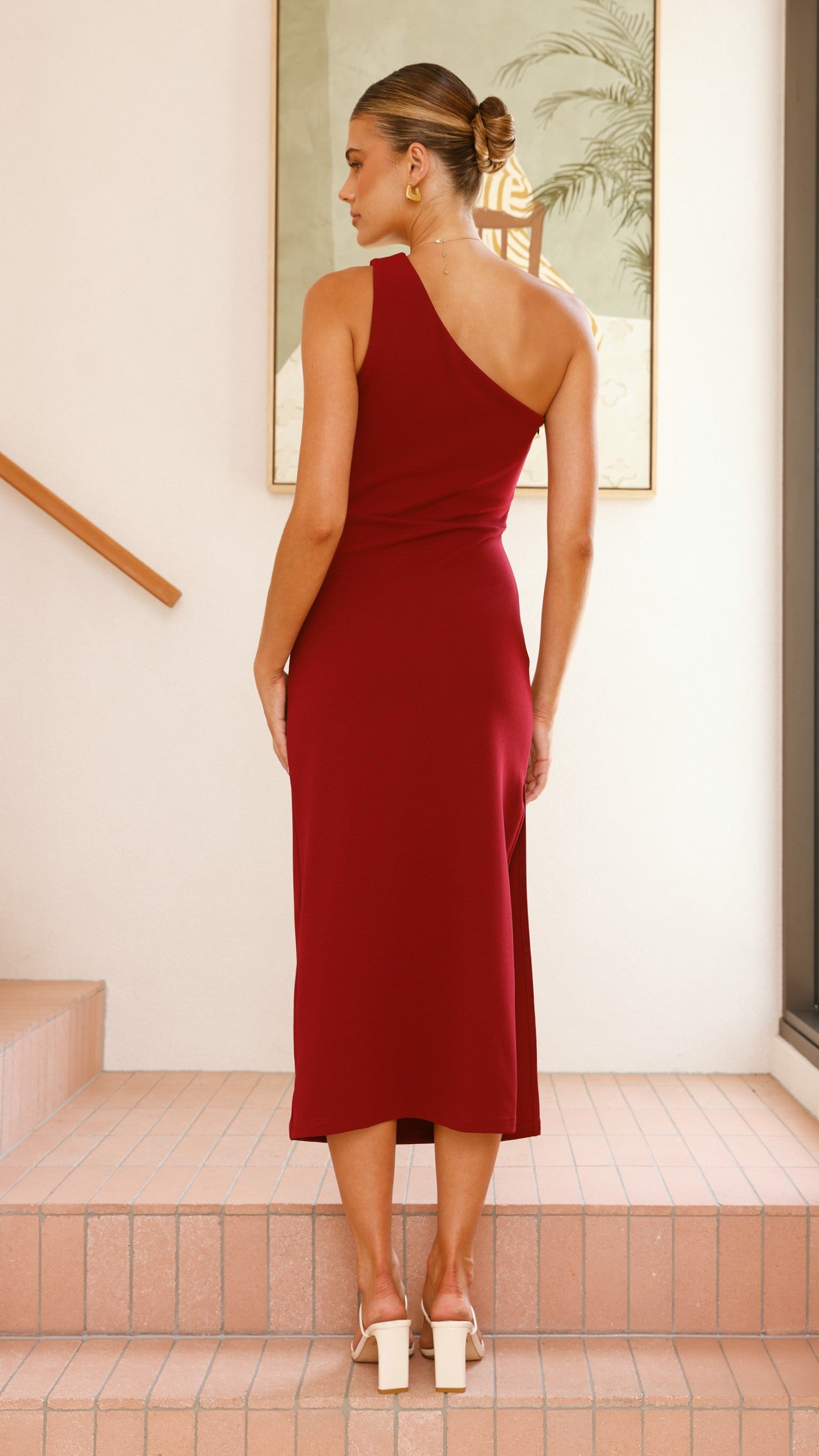 Alaina Midi Dress for Women - Elegant Wine Red Flowy Summer Dress with V-Neck & Short Sleeves | Perfect for Weddings, Parties & Date Nights