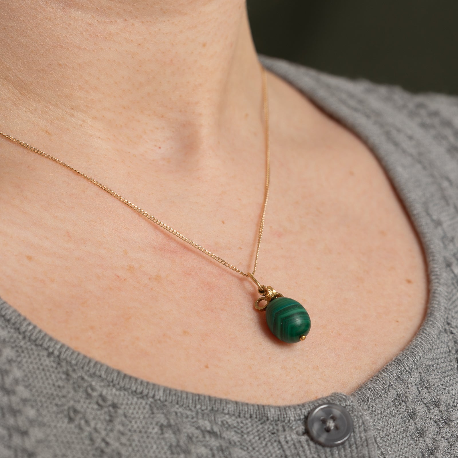 19.00ct Cavelti Malachite Egg Charm Pendant - Elegant Green Gemstone Jewelry for Women, Perfect Gift for Birthdays & Anniversaries
