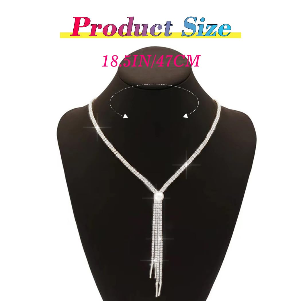 Sparkling Rhinestone Y-Necklace with Crystal & Pearl Accents - Elegant Long Choker Chain Jewelry for Women | Perfect for Parties, Weddings & Evening Events