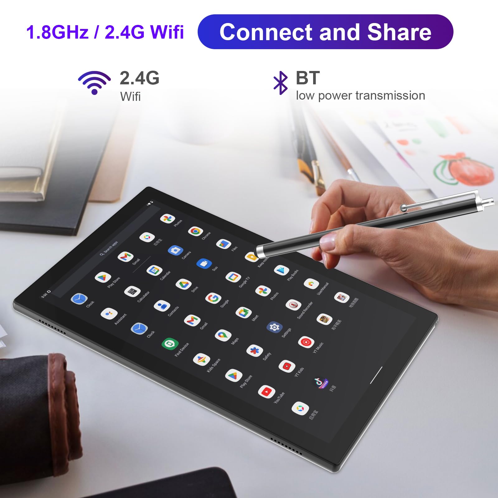 YQSAVIOR 10 Inch Android 14 Tablet - 2-in-1 Laptop with Keyboard, 8GB RAM + 64GB ROM + 1TB Expandable Storage, Quad Core Processor, 1280x800 HD Display, Dual Camera, WiFi & Bluetooth - Includes Protective Case, Mouse & Stylus (Black) - Perfect for Work, Study & Entertainment