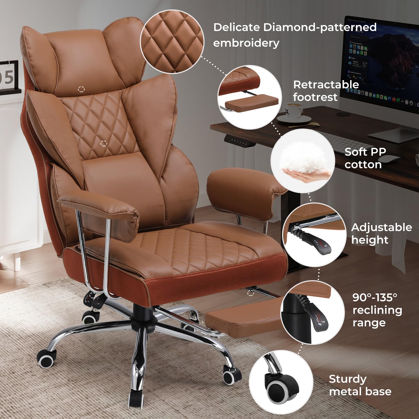 COMHOMA Big and Tall Office Chair - High Back Ergonomic Executive Chair with Footrest & Lumbar Support | Premium Leather Gaming Chair for Home & Office | Perfect for Long Work Hours, Gaming Sessions and Relaxation