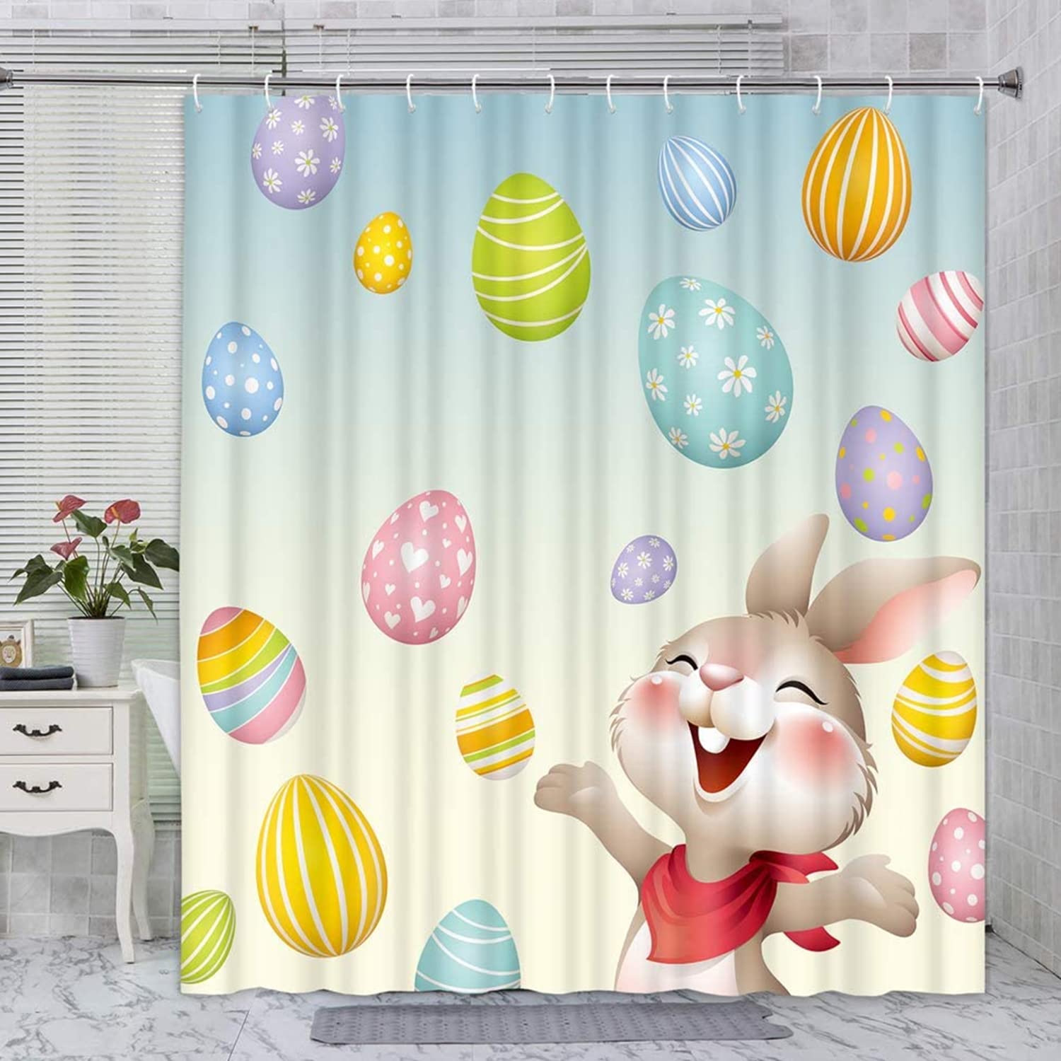 Funny Easter Shower Curtain Set - Waterproof 72x72 Inch Bathroom Decor with Hooks | Holiday Home Decoration for Spring & Easter Celebrations