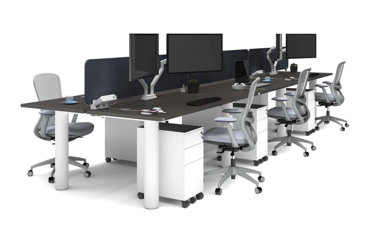 Quadro Cylinder Leg 6-Person Office Workstation Desk [1600L x 700W] - Modern Collaborative Workspace Solution for Team Meetings & Office Productivity