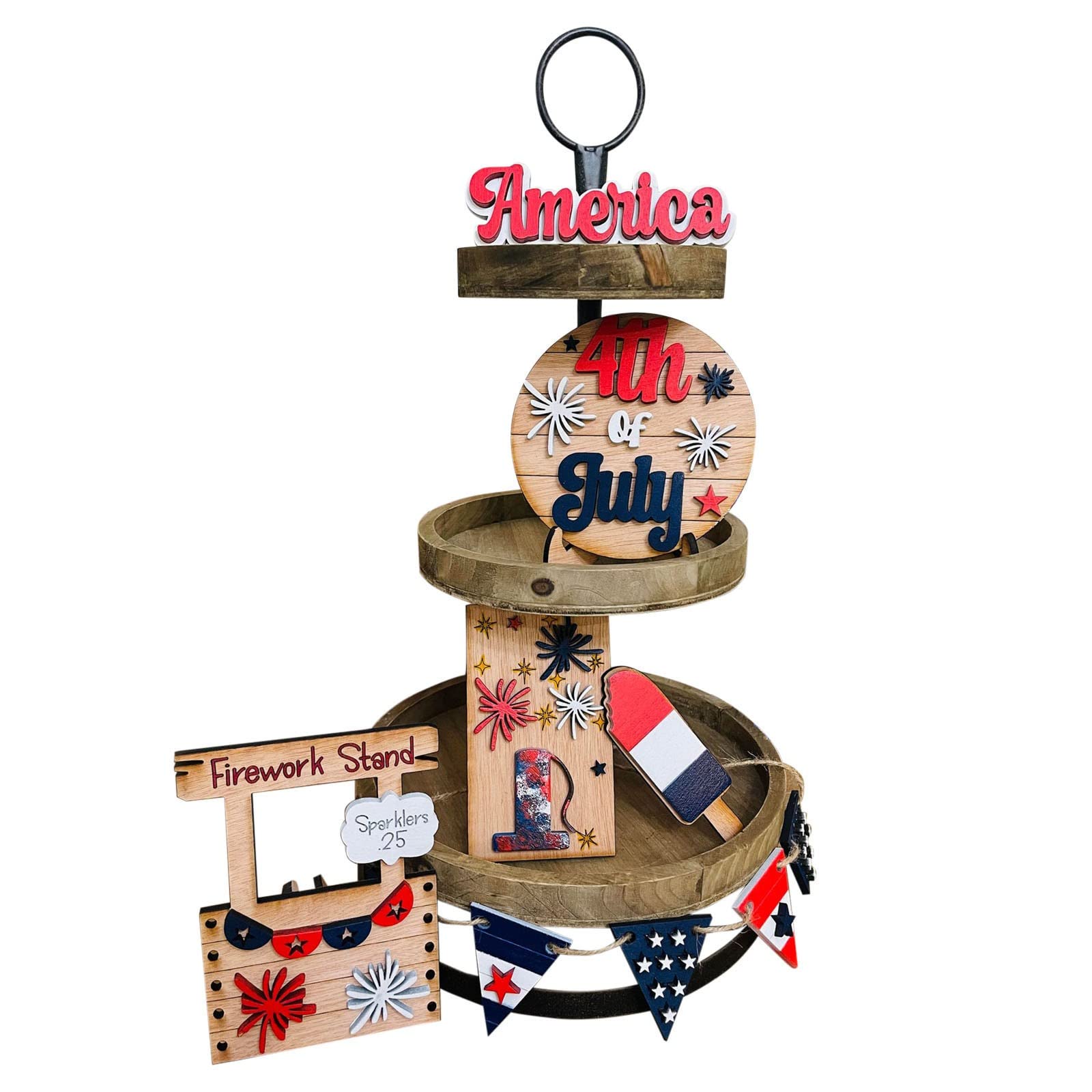 Cafuvv 2022 Patriotic Independence Day Wooden Tiered Tray Decor - Kitchen & Living Room Decoration for 4th of July, Memorial Day, Veterans Day - Rustic Home Ornament GG1