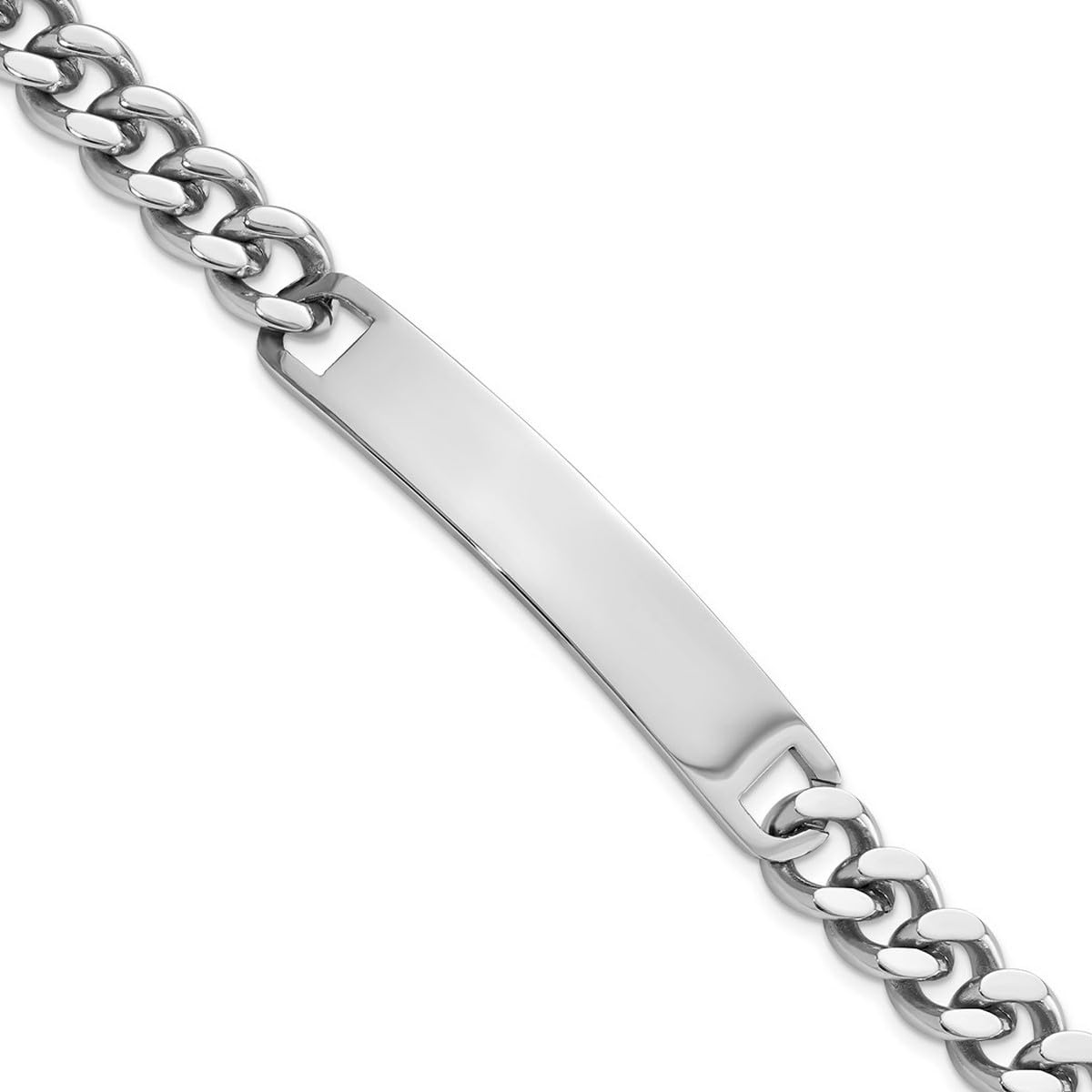Solid Rhodium Plated Large Polished ID Bracelet for Women - 8.25 Inch 10mm Wide Stainless Steel Identification Bracelet | Perfect for Everyday Wear, Gifts & Special Occasions