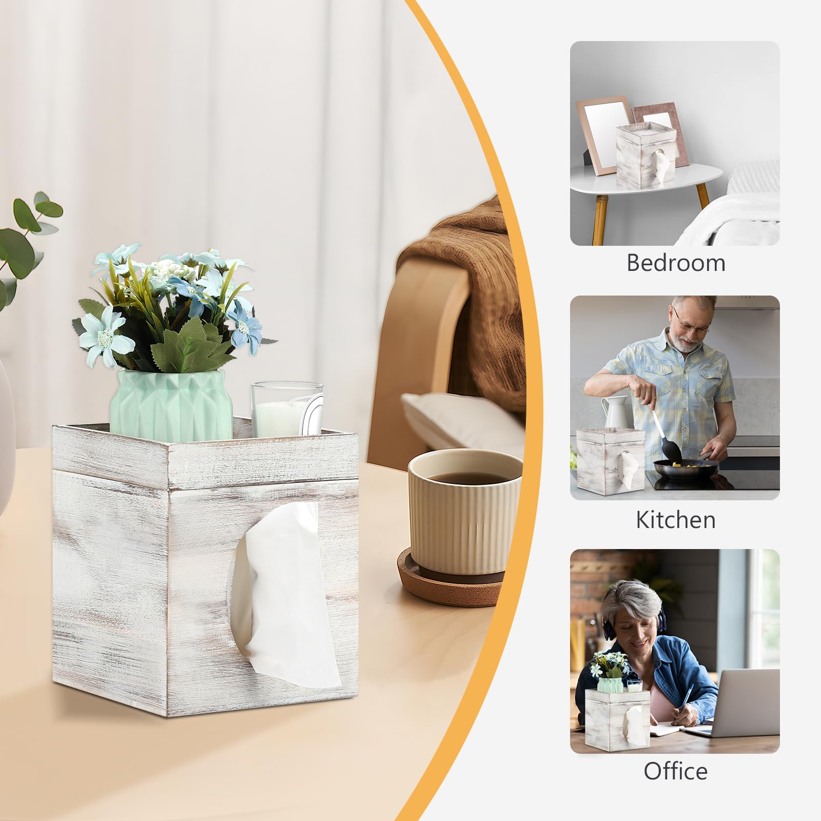 White Washed Solid Tissue Box Cover with Storage Tray - 6