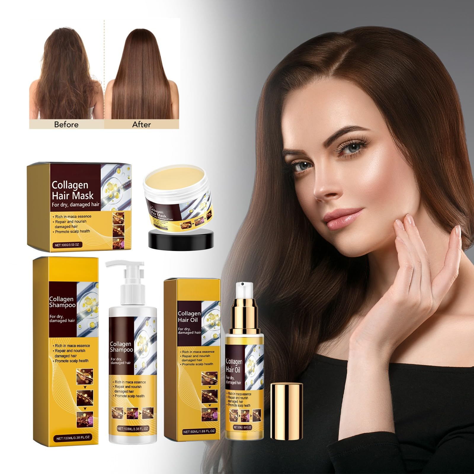 Collagen Hair Mask & Repair Set with Shampoo & Argan Oil Treatment - Deep Conditioning for Dry, Damaged Hair - All Hair Types - Perfect for Salon-Quality Treatment at Home
