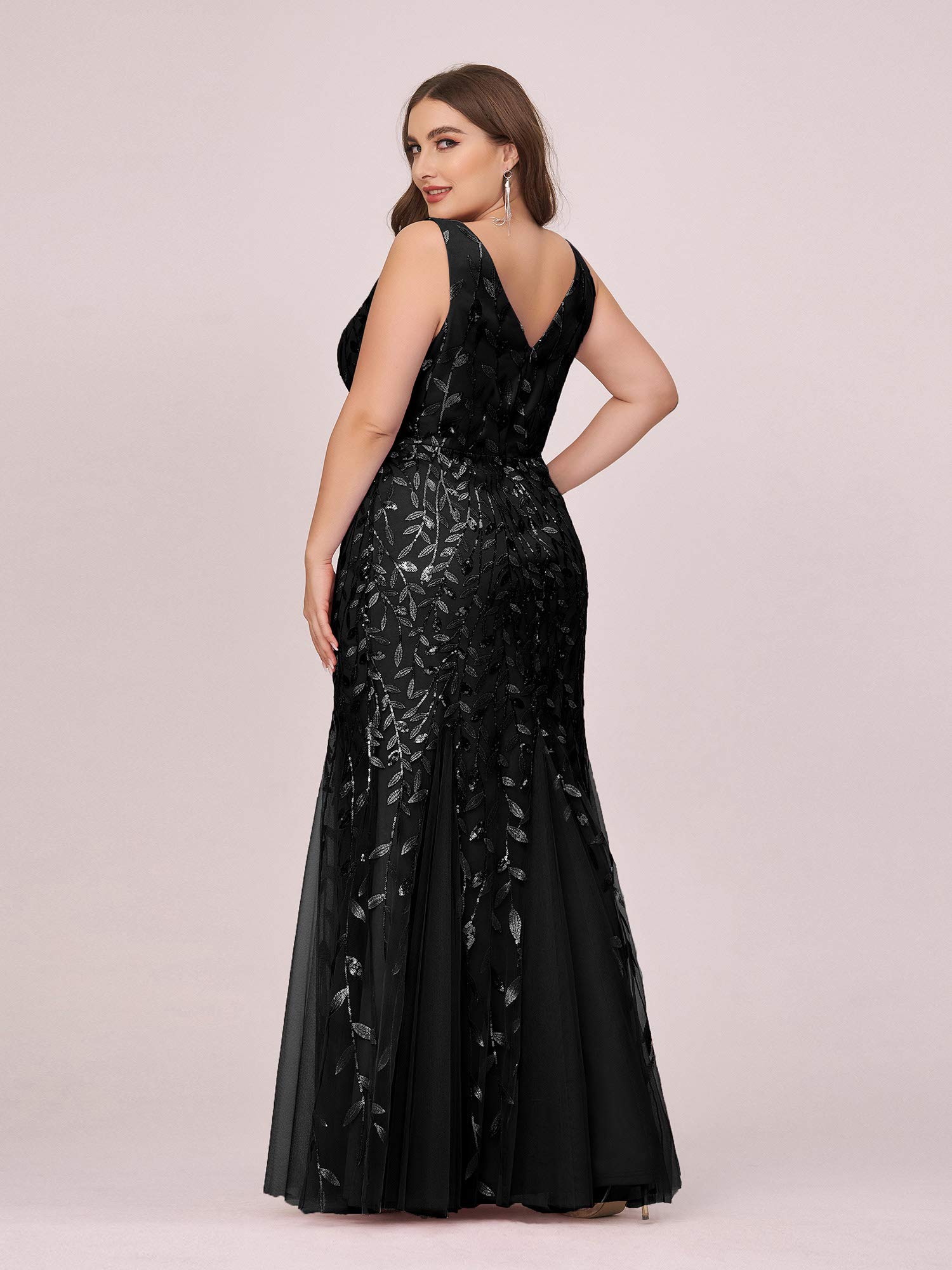 Ever-Pretty Women's Sequin V-Neck Sleeveless Bodycon Mermaid Evening Gown Plus Size Prom Dress 07886-PZUSA | Elegant Formal Gown for Weddings, Parties & Special Occasions