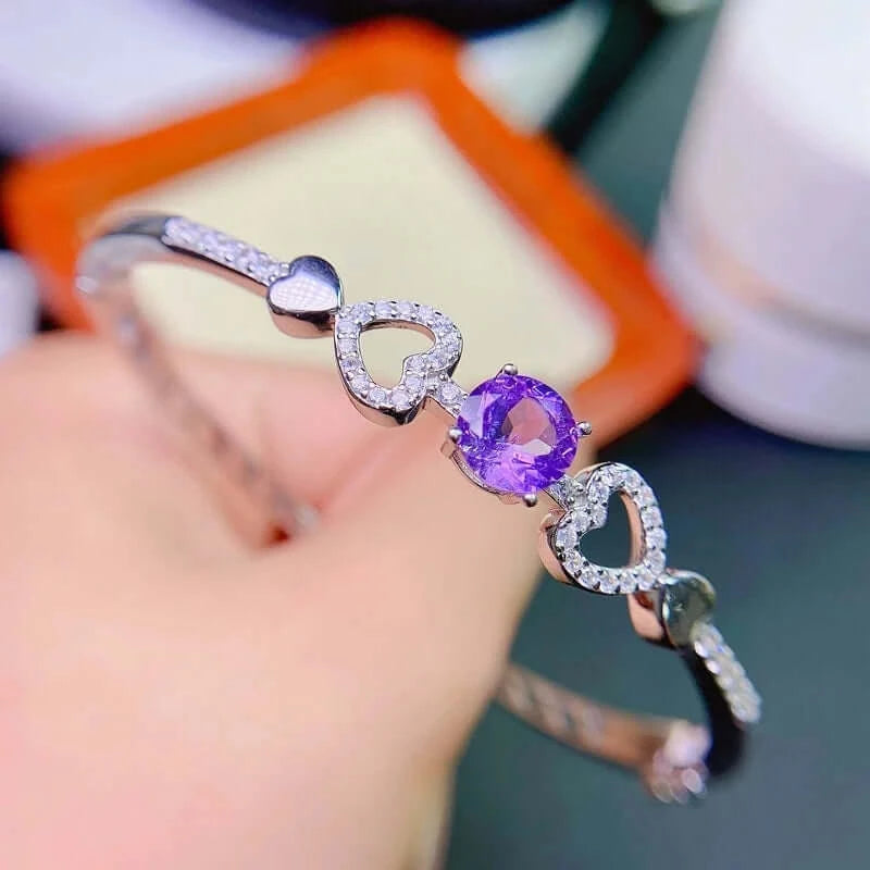 18K Platinum Amethyst Bangle Bracelet for Women - Elegant Zodiac Aquarius Jewelry Gift | Perfect for Birthdays, Anniversaries & Special Occasions
