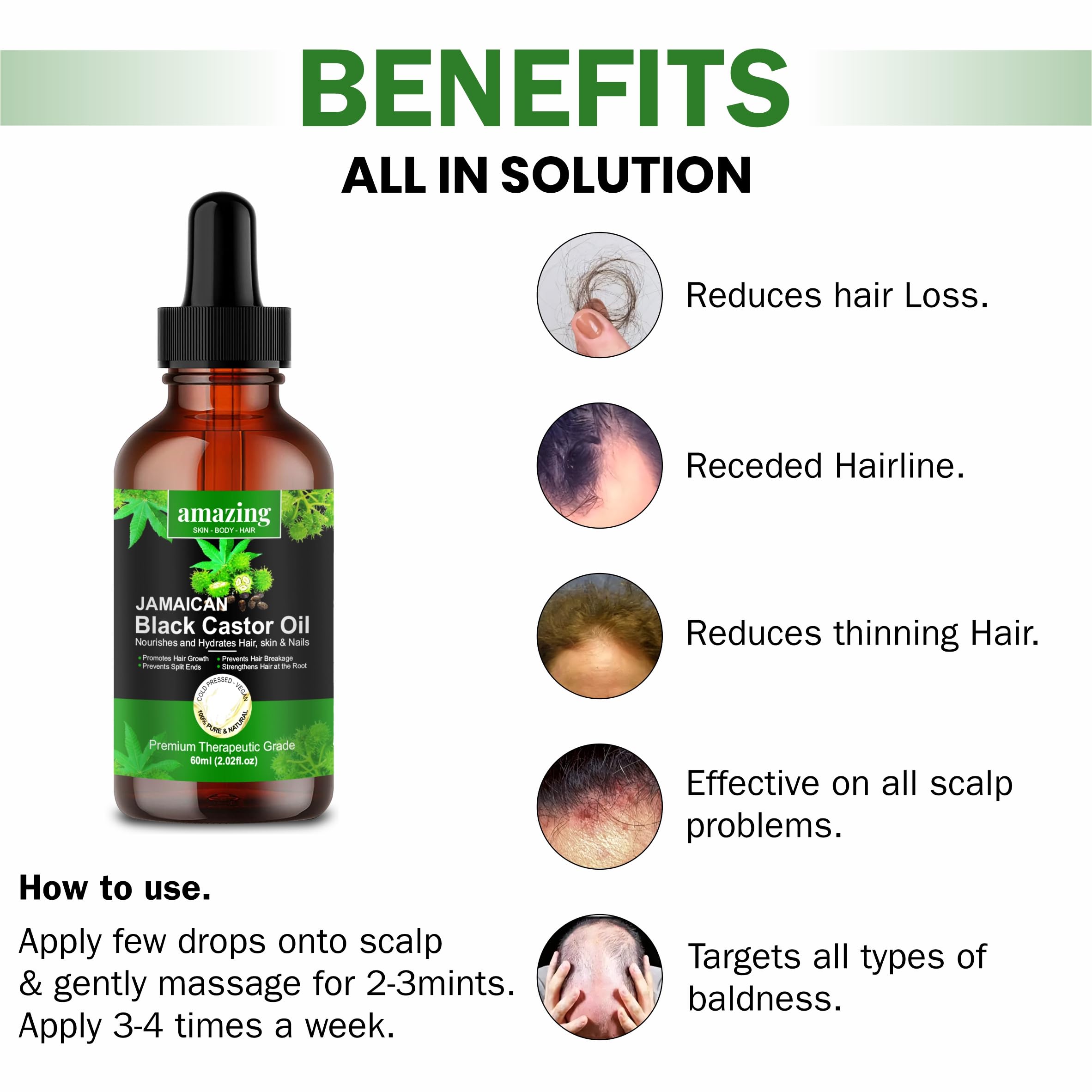 AmazingOrganics 100% Pure Black Jamaican Castor Oil - Unrefined Cold-Pressed for Hair Growth, Skin & Body Care | Natural Moisturizer for Dry Scalp, Eyelashes, Beard & Stretch Marks | Perfect for DIY Beauty Recipes & Massage Therapy