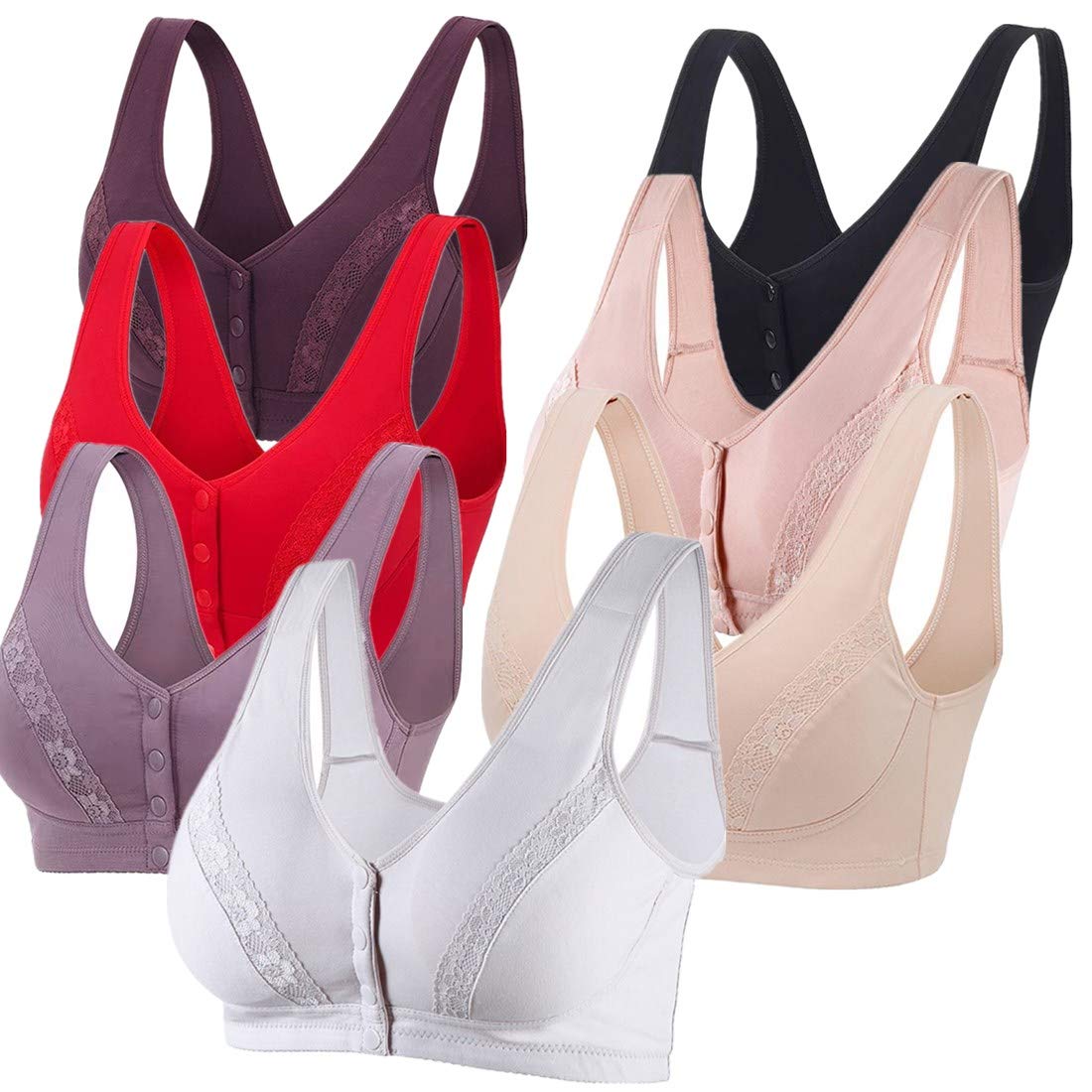 Wireless Comfort Front Closure Cotton Bra for Women - Snaps & Lace Design, Thin Padding, Sleep & Lounge Wear (Sizes 34-48) | Perfect for Yoga, Relaxing at Home & Everyday Comfort