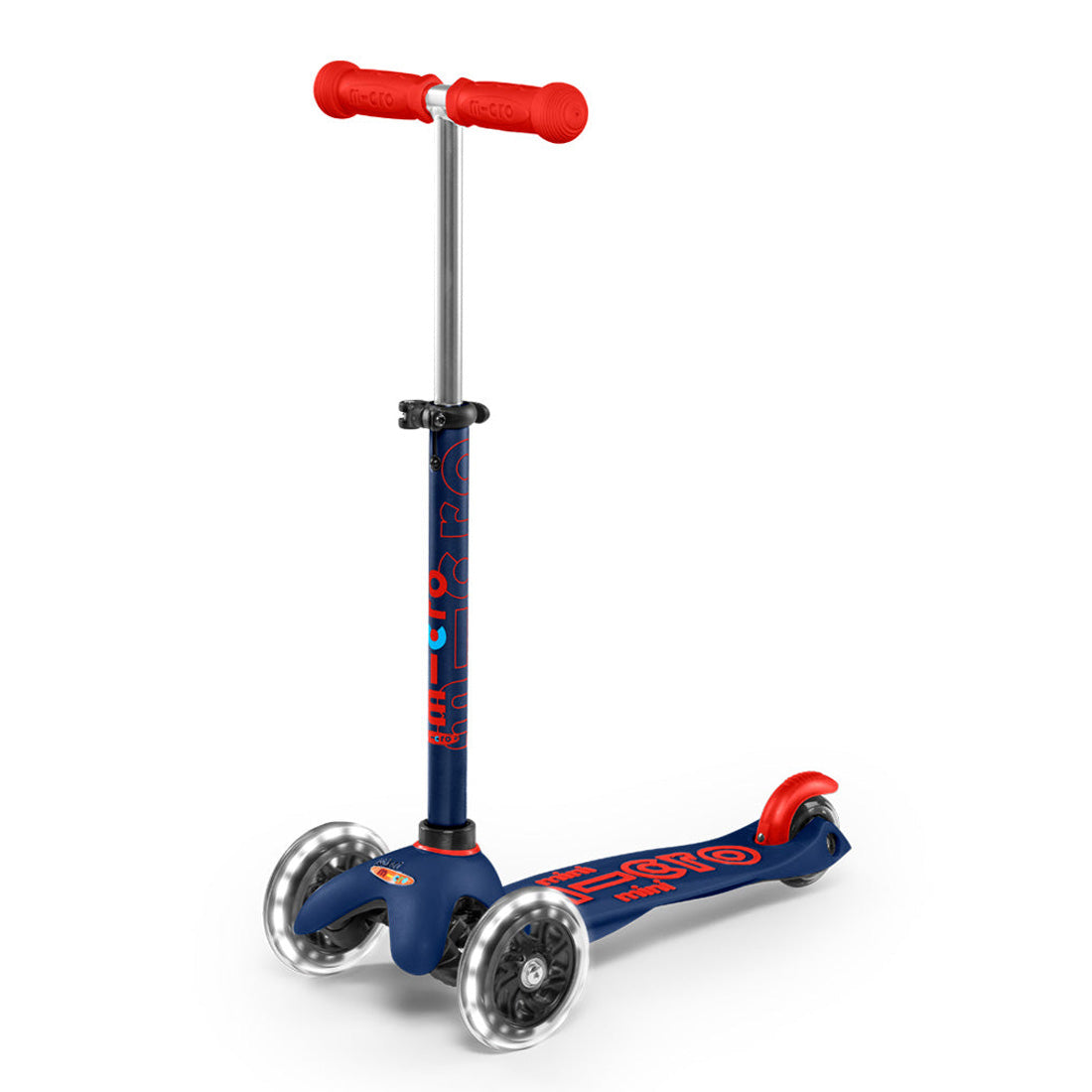 Micro Mini Deluxe 3 Wheel LED Scooter for Kids - Navy/Red - Light Up Wheels, Adjustable Handlebar - Perfect for Commuting, Neighborhood Rides & Outdoor Fun