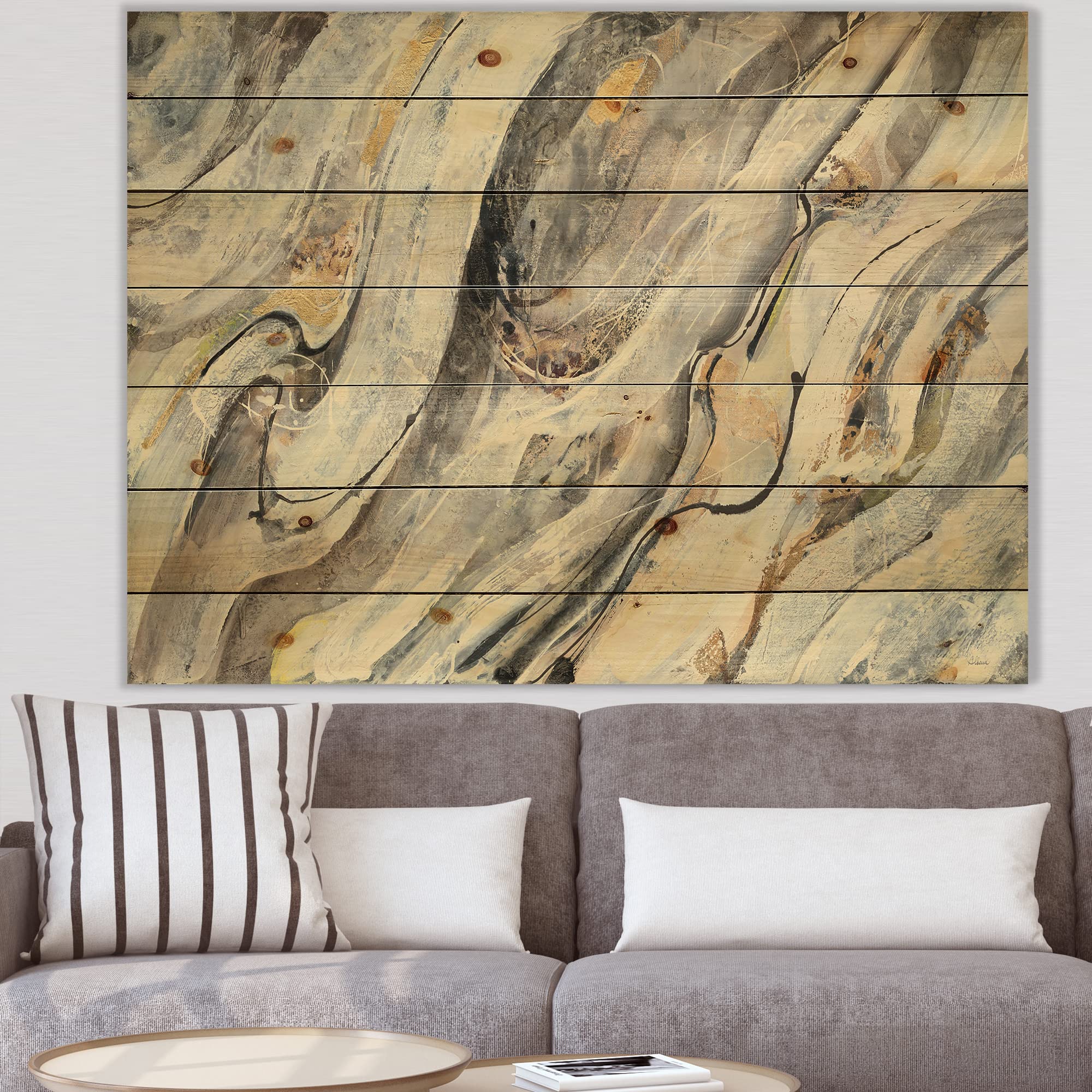 DesignQ Glam Golden Falls Modern Wood Wall Art - Large Abstract Wood Panel Decor Printed on Natural Pine - Perfect for Living Room, Bedroom & Office Wall Decor