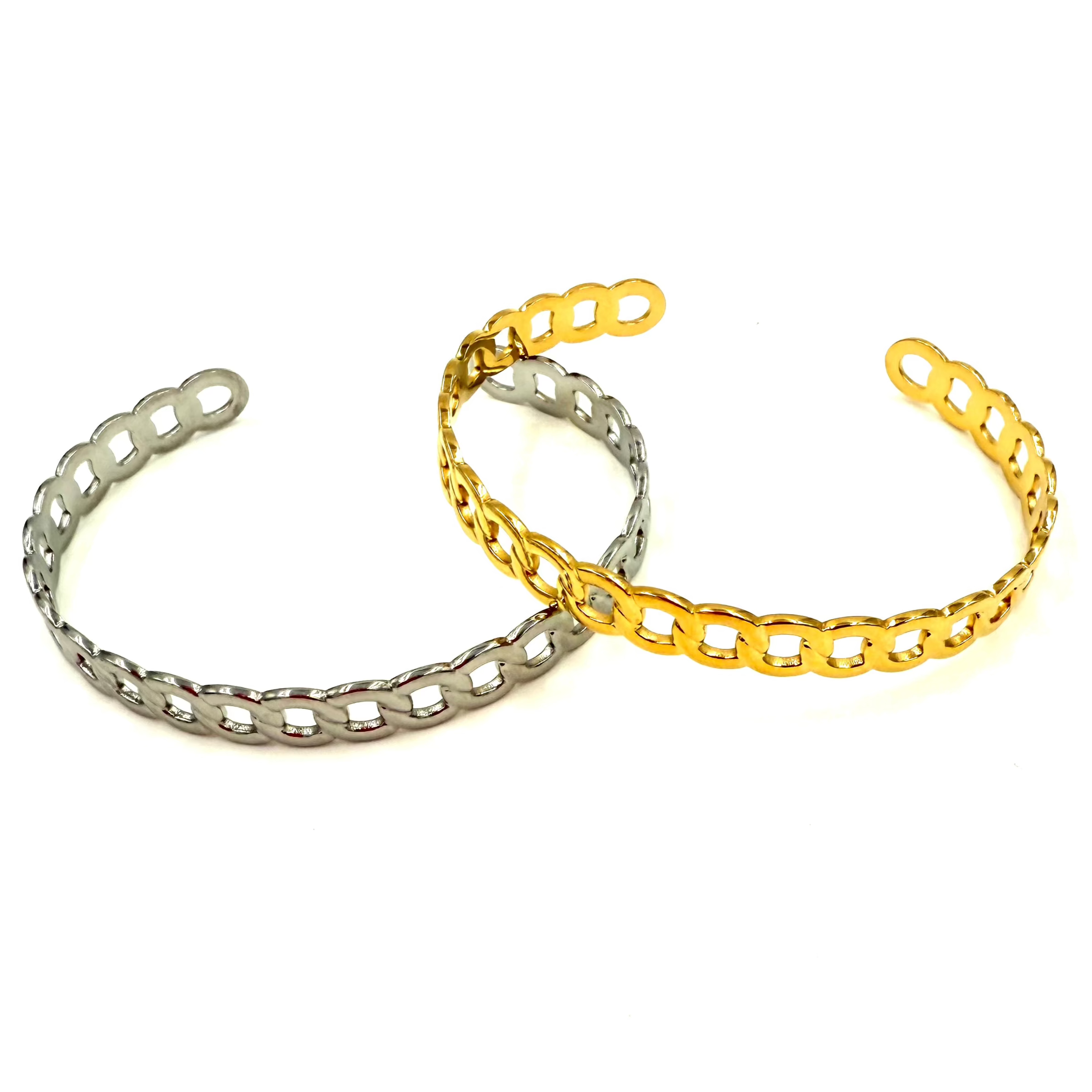 Ashley Gold Stainless Steel Open Link Bangle Bracelet for Women - Trendy Adjustable Cuff Jewelry for Everyday Wear, Parties & Gifts