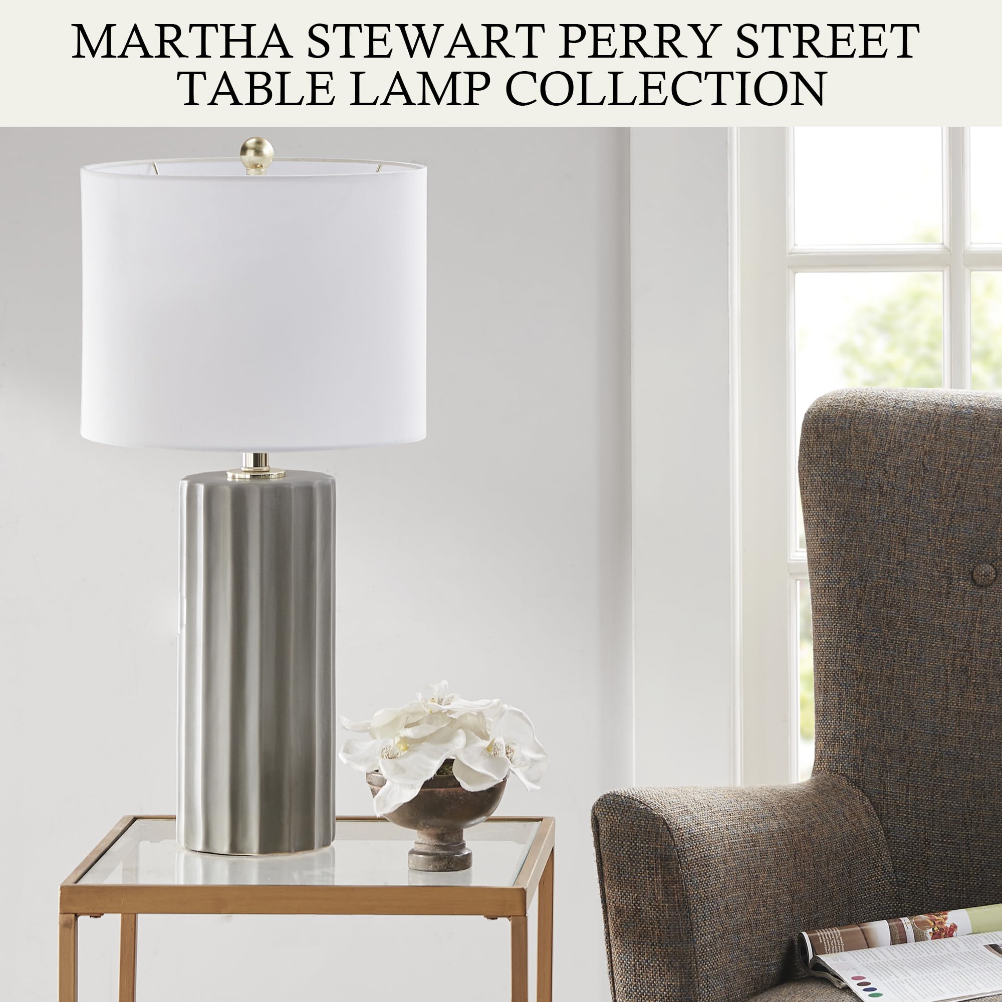 INK+IVY Ceramic Fluted Table Lamp with Linen Drum Shade - 27