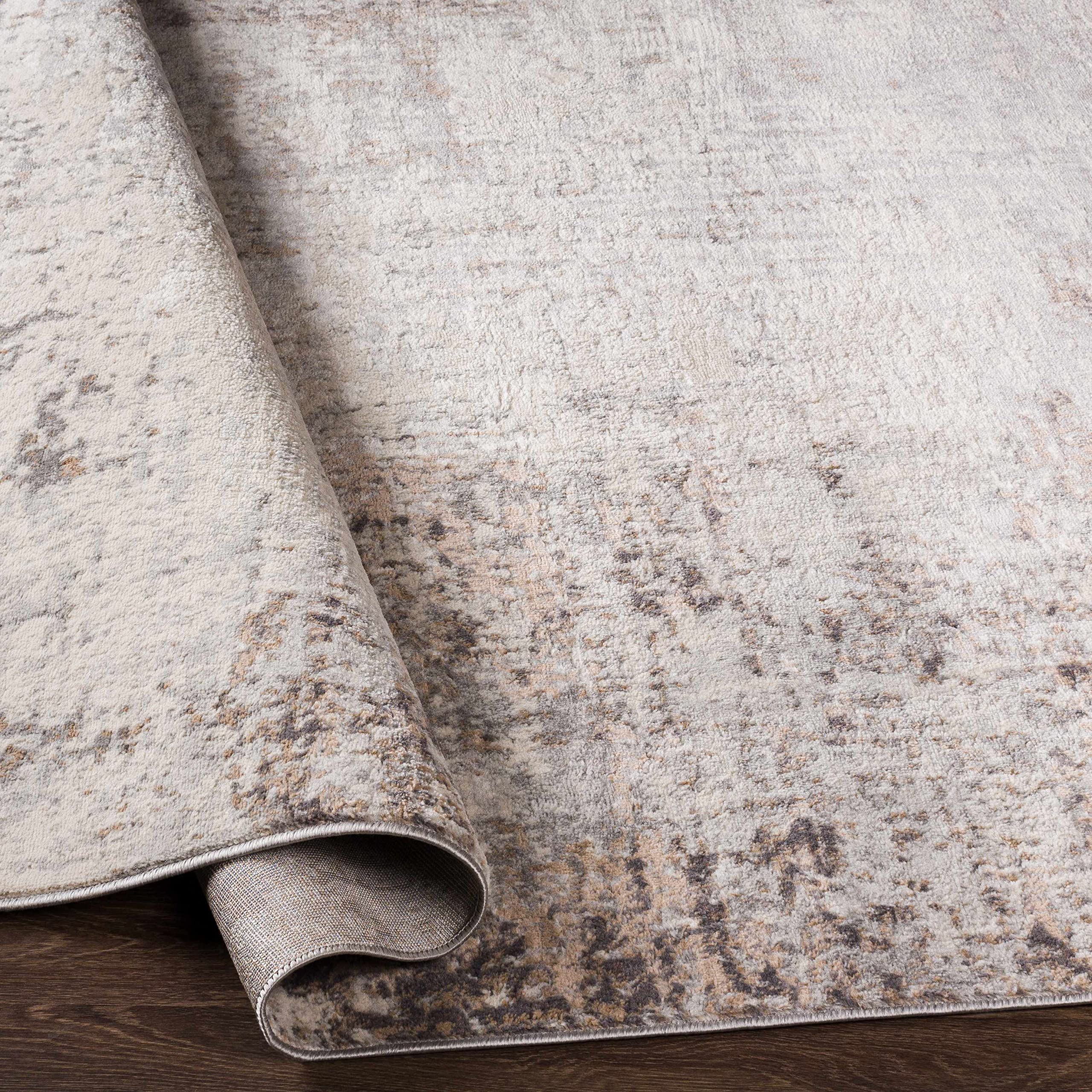 Modern Bohemian Abstract Area Rug - Hauteloom Gerona Neutral Distressed Carpet in Beige, Cream, Brown & Gray - 6'7