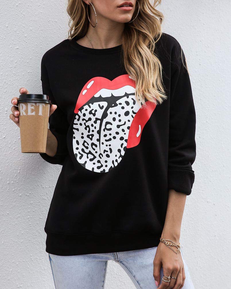 Women's Long Sleeve Crewneck Sweatshirt - Letter Print Pullover Hoodie for Casual Wear, Workout & Lounge | Soft Cotton Blend Activewear Top for Fall & Winter