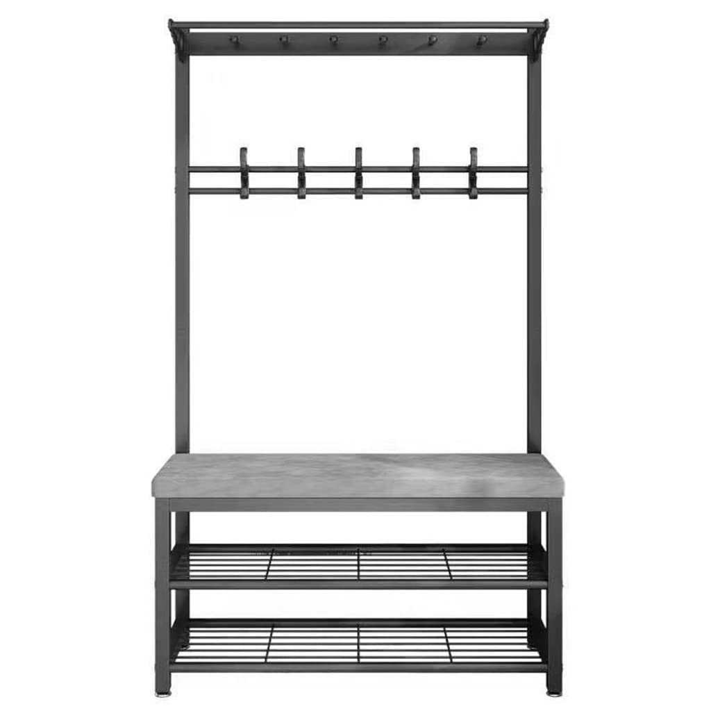 **4-in-1 Entryway Hall Tree with Shoe Bench & Coat Rack - Metal Frame, 5 Double Hooks, 39.37