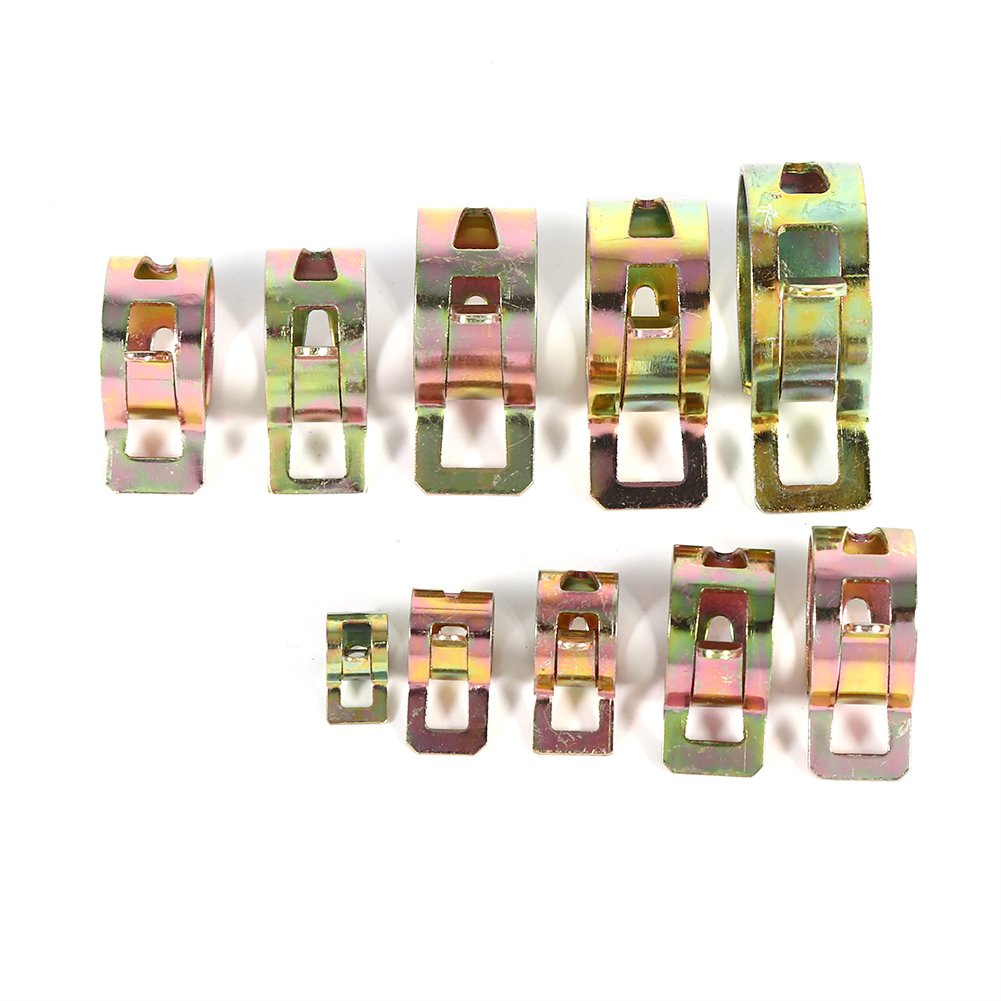 Acouto 100-Piece Spring Clips Assortment - 10 Sizes for Fuel, Oil, Water Hose & Pipe Fastening - Automotive, Plumbing & DIY Repair Clamps for Secure Tube Connections