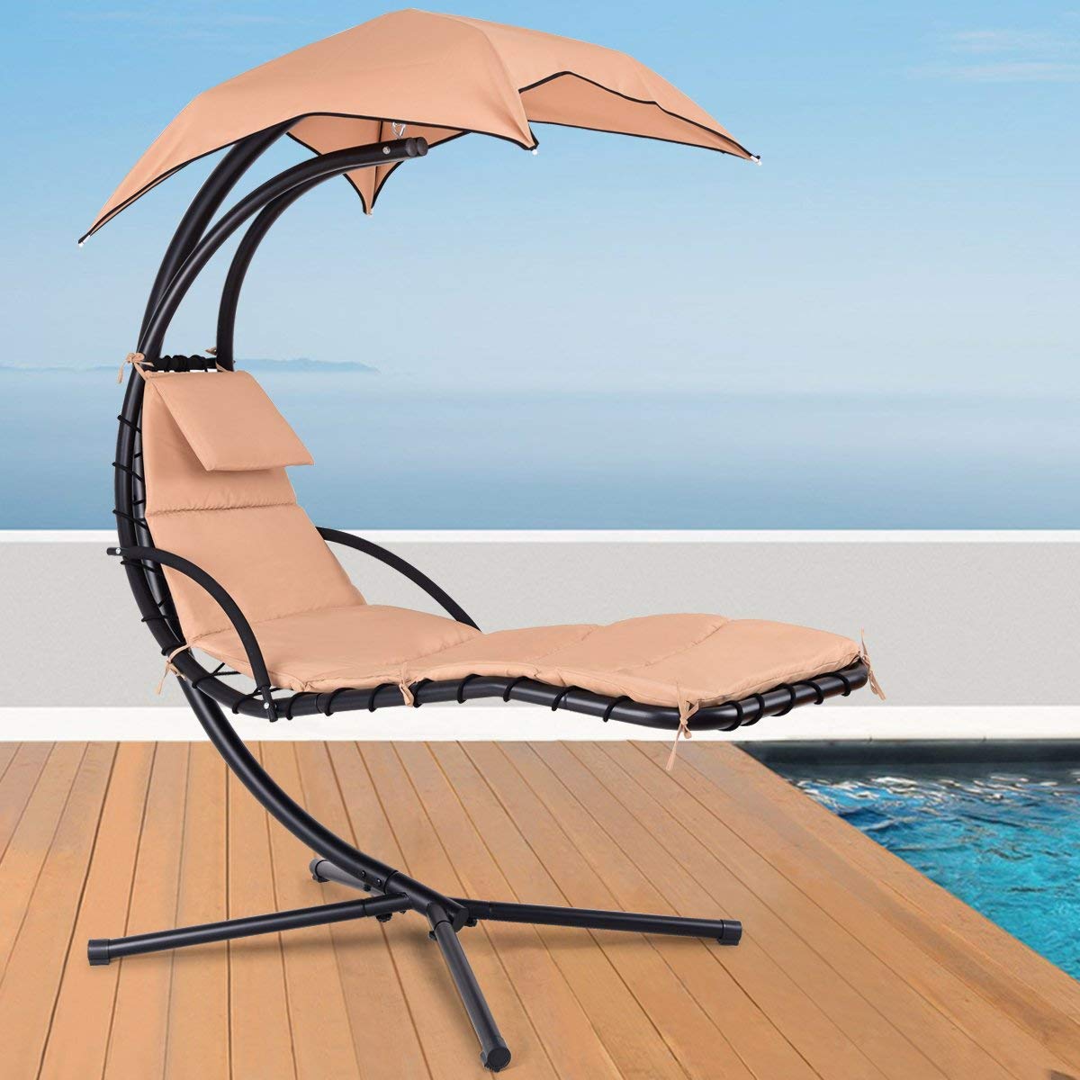 Free Standing Hammock Stand for Adults - Outdoor Swings, Patio Lounge Chair & Yard Hanging Chair - Durable Khaki Hammock for Backyard, Garden & Poolside Relaxation