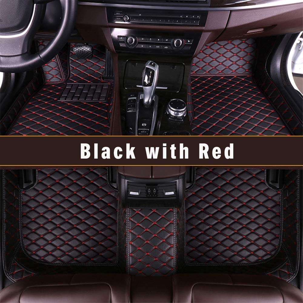 Custom Fit All-Weather Floor Mats for Audi Q7 (2006-2019) - 7-Seater Full Coverage Leather Car Mats (Black/Red) - Perfect for Road Trips, Daily Commutes & Family Adventures