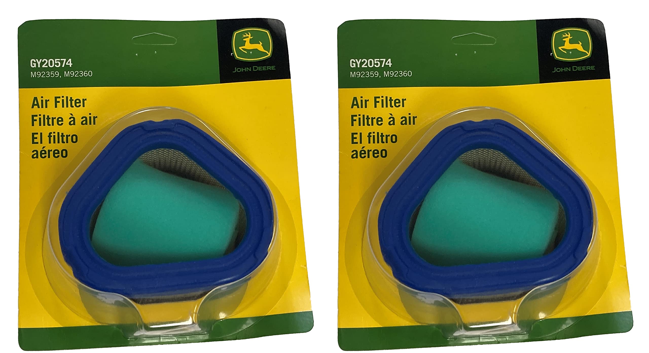 John Deere GY20574 (2-Pack) OEM Air Filter Replacement for Tractors & Lawn Mowers - Perfect for Routine Maintenance & Engine Protection