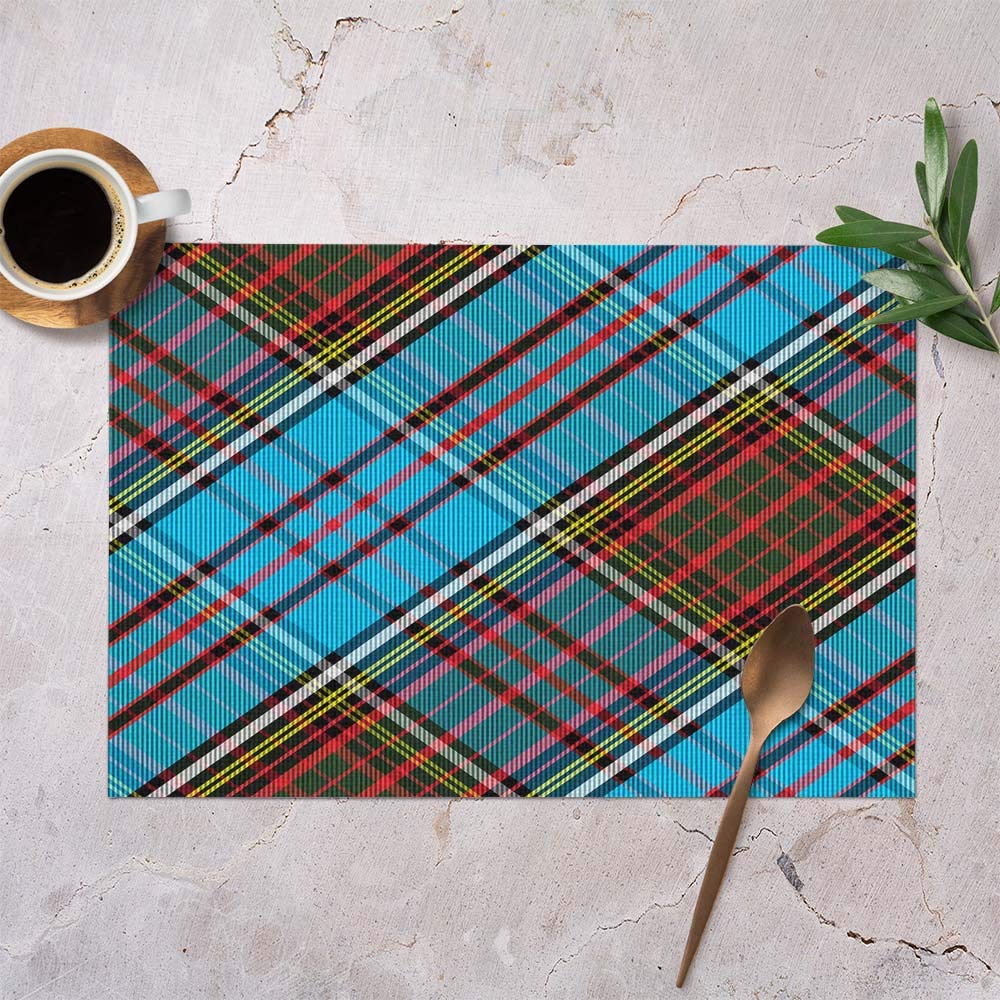 HOSNYE Tartan Clan Place Mats Set of 4 - Anderson Diagonal Blue Red Black Washable Fabric Table Mats for Dining | Perfect for Scottish-Themed Dinners, Holiday Gatherings & Home Decor