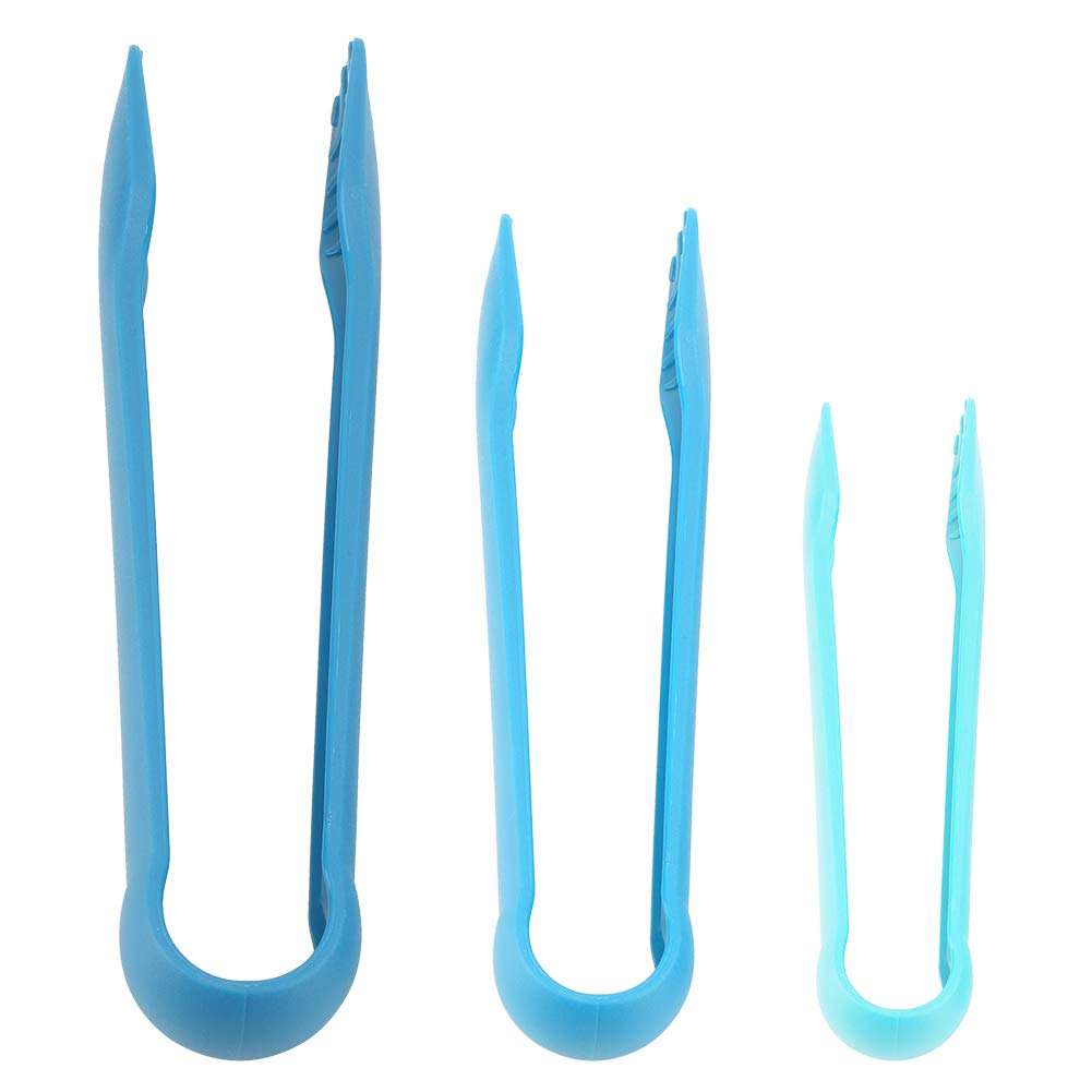 3-Piece Plastic Bread Tongs Set - Multi-Colored Kitchen Cooking Utensils for BBQ, Salad, Baking (Blue) - Perfect for Serving, Grilling & Food Preparation
