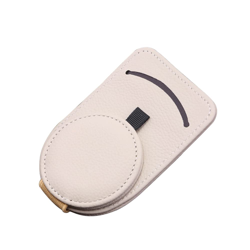 RIXERKOC Magnetic Leather Car Visor Sunglasses Holder with Ticket Pocket - Beige Eyeglass Hanger Accessories for Car, Home, and Office Organization