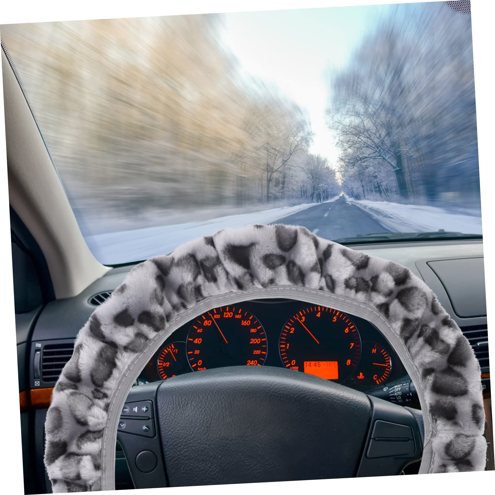 VICASKY 2-Piece Fluffy Elastic Steering Wheel Cover Set - Soft Leopard Print Car Accessory for Men & Women - Perfect for Winter Driving Comfort & Stylish Interior Upgrade