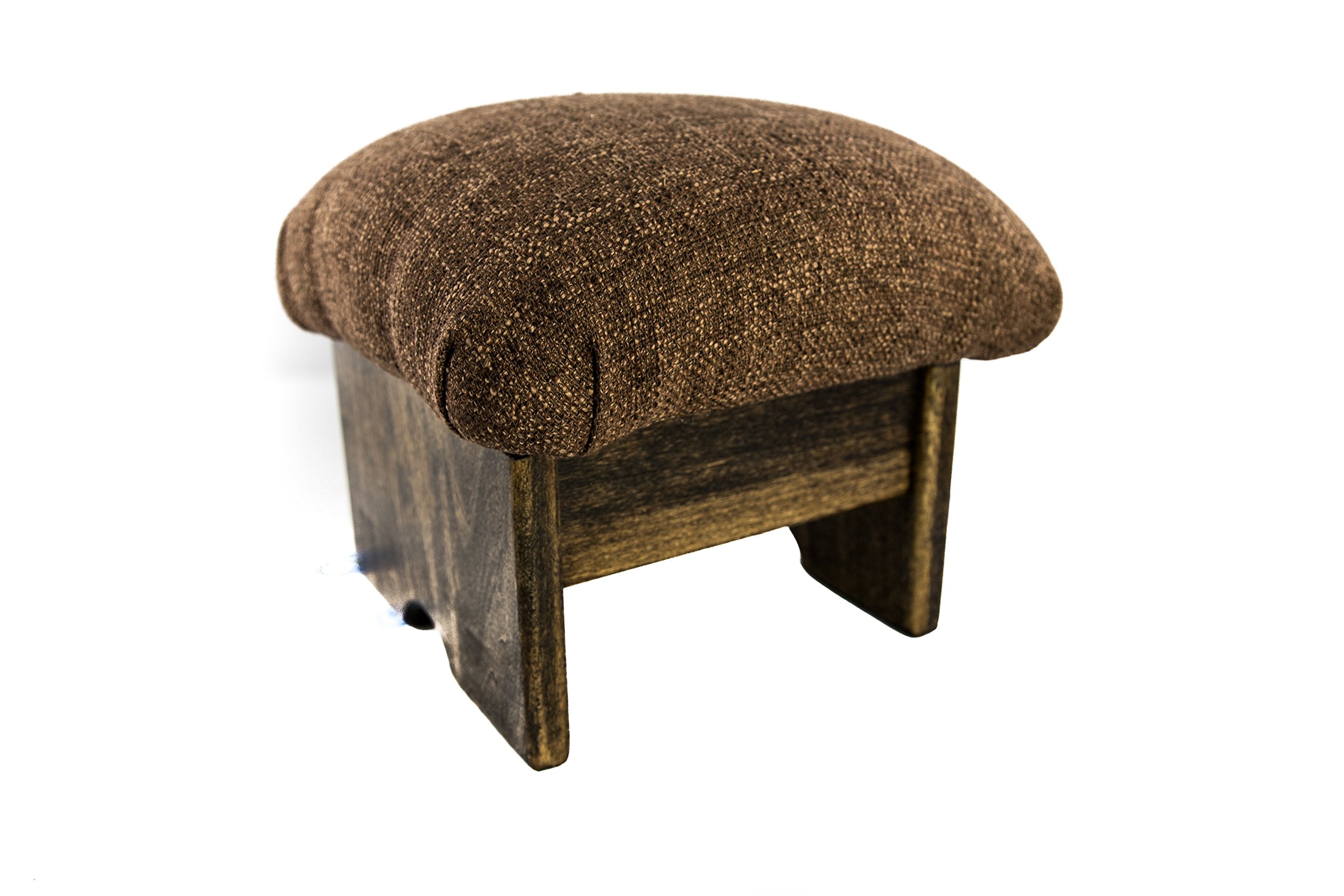 Mini Padded Foot Stool 9 Inch Tall - Handmade in USA - Cocoa Brown & Walnut Stain - Compact Footrest for Living Room, Office, Bedroom - Ergonomic Support for Feet & Legs