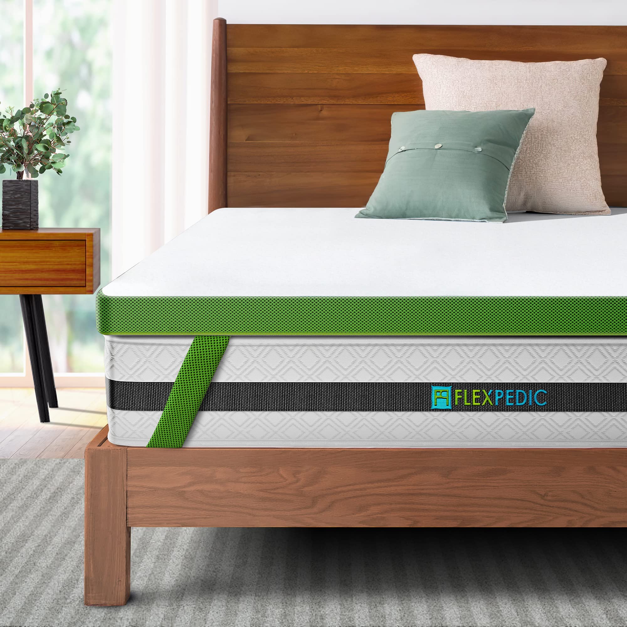 Flexpedic 2 Inch Twin Mattress Topper - Green Tea Infused Memory Foam, Cooling Gel Mattress Pad for Pressure Relief & Pain Relief, Breathable Non-Slip Cover - Perfect for Back Pain, Hot Sleepers & Guest Beds