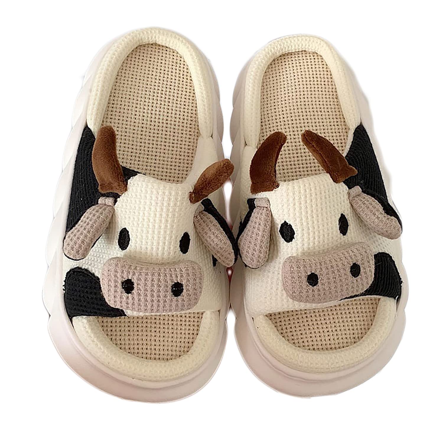 Cute Cow Slippers - Warm Plush Cartoon Animal House Shoes with Thick Sole for Women & Men - Perfect for Winter Indoor Comfort, Funny Gift Idea for Christmas