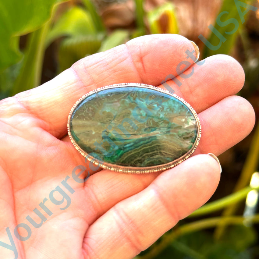 Vintage Navajo Large Oval Brooch Pin - Handmade Chrysocolla Malachite Jewelry for Women - Perfect for Weddings, Parties & Special Occasions