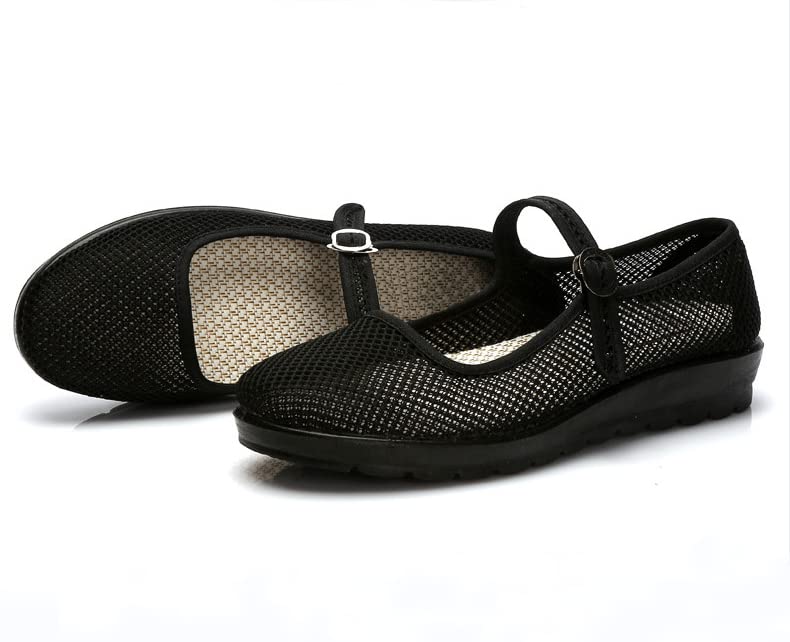 Breathable Women's Mesh Mary Jane Flat Shoes - Comfortable Summer Work & Walking Shoes for Office, Casual Outfits & Daily Wear