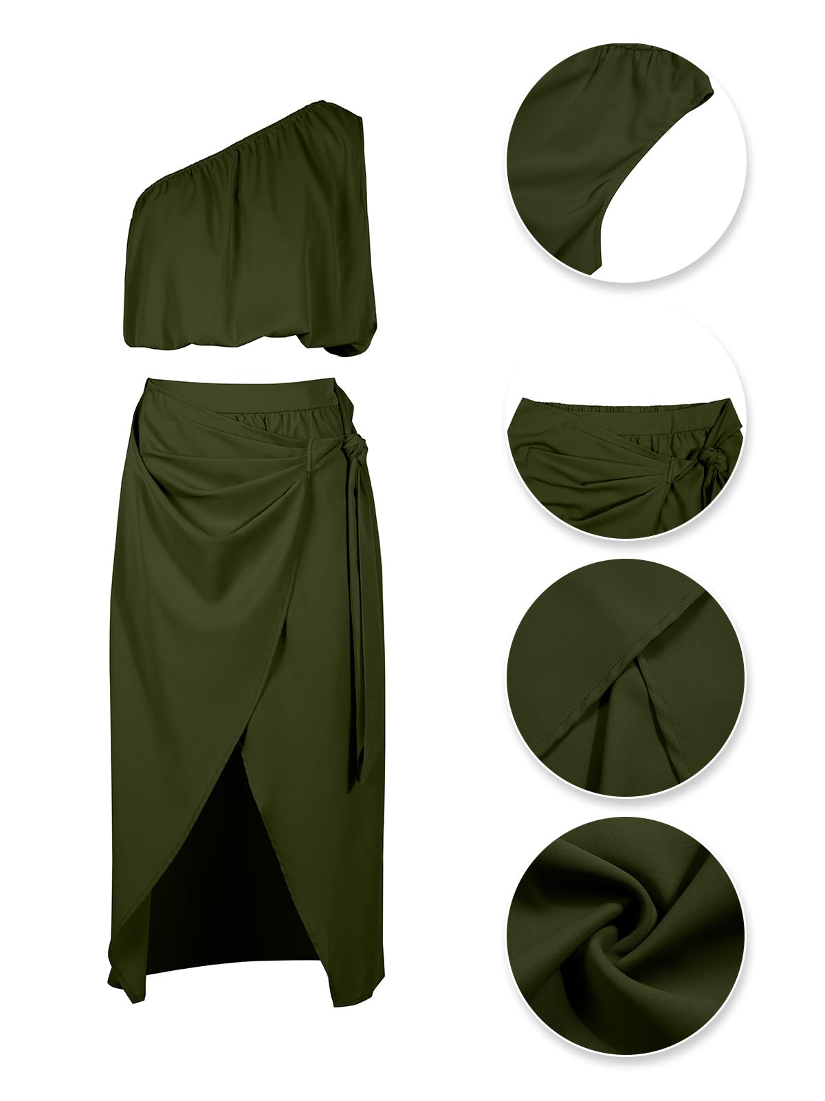 JULYCLO Women's One-Shoulder Sleeveless Skirt Set - High Waist Split Dress 2 Piece Outfit in Green | Summer Casual Fashion | Perfect for Beach, Party & Date Night | Size Small