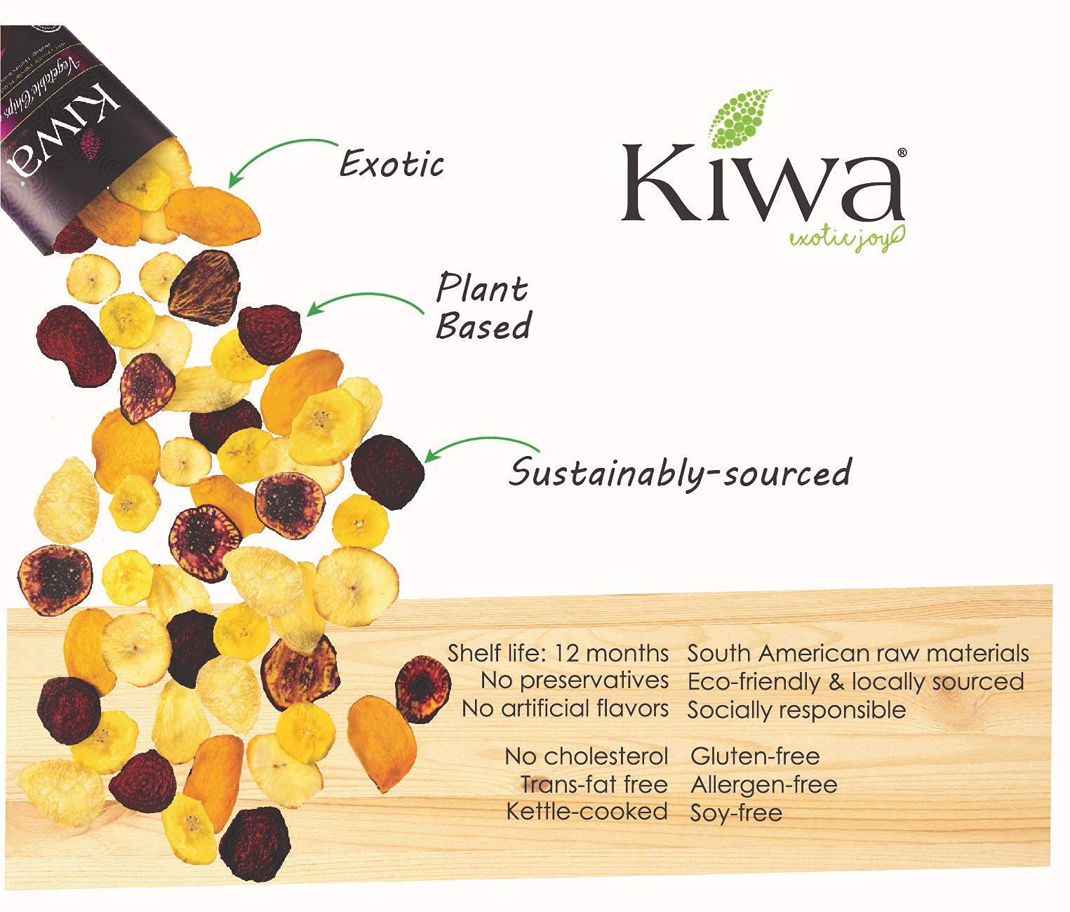Kiwa Healthy Real Veggie Chips - Gluten Free & Non-GMO Vegetable Snacks for Kids & Adults - Plantain, Beet, Parsnip, Cassava & Sweet Potato Chips - 6 Individual Packs - Perfect for School Lunches, Office Snacks & Healthy On-the-Go Treats