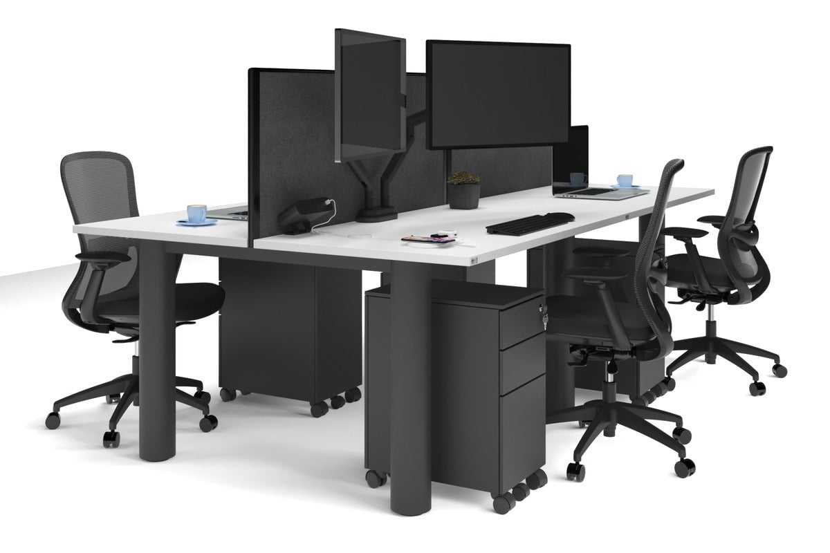 Quadro Cylinder Leg 4-Person Office Workstation Desk [1200L x 700W] - Modern Collaborative Workspace Solution for Team Projects & Office Meetings
