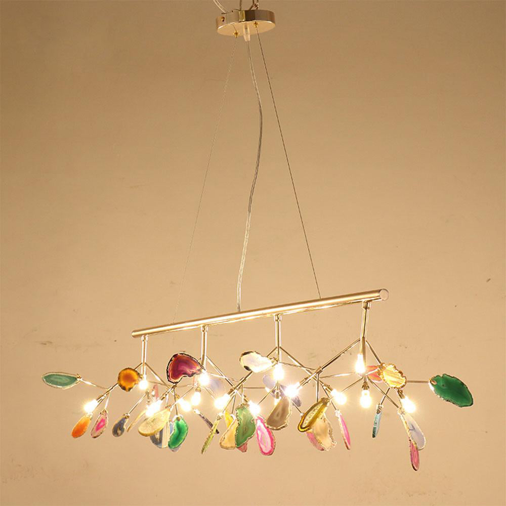 Agate Flake Chandelier - Elegant Natural Stone Crystal Ceiling Light Fixture for Dining Room, Living Room, Bedroom Decor | Modern Luxury Home Lighting