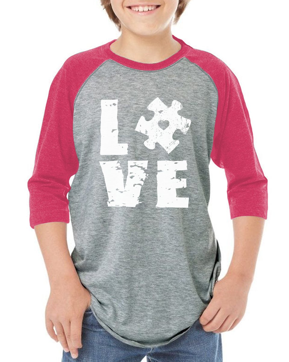 Autism Awareness Puzzle Print Raglan Shirt for Kids - Soft Jersey Tee with Autism Ribbon Design - Perfect Gift for Autism Acceptance Month & Support Events