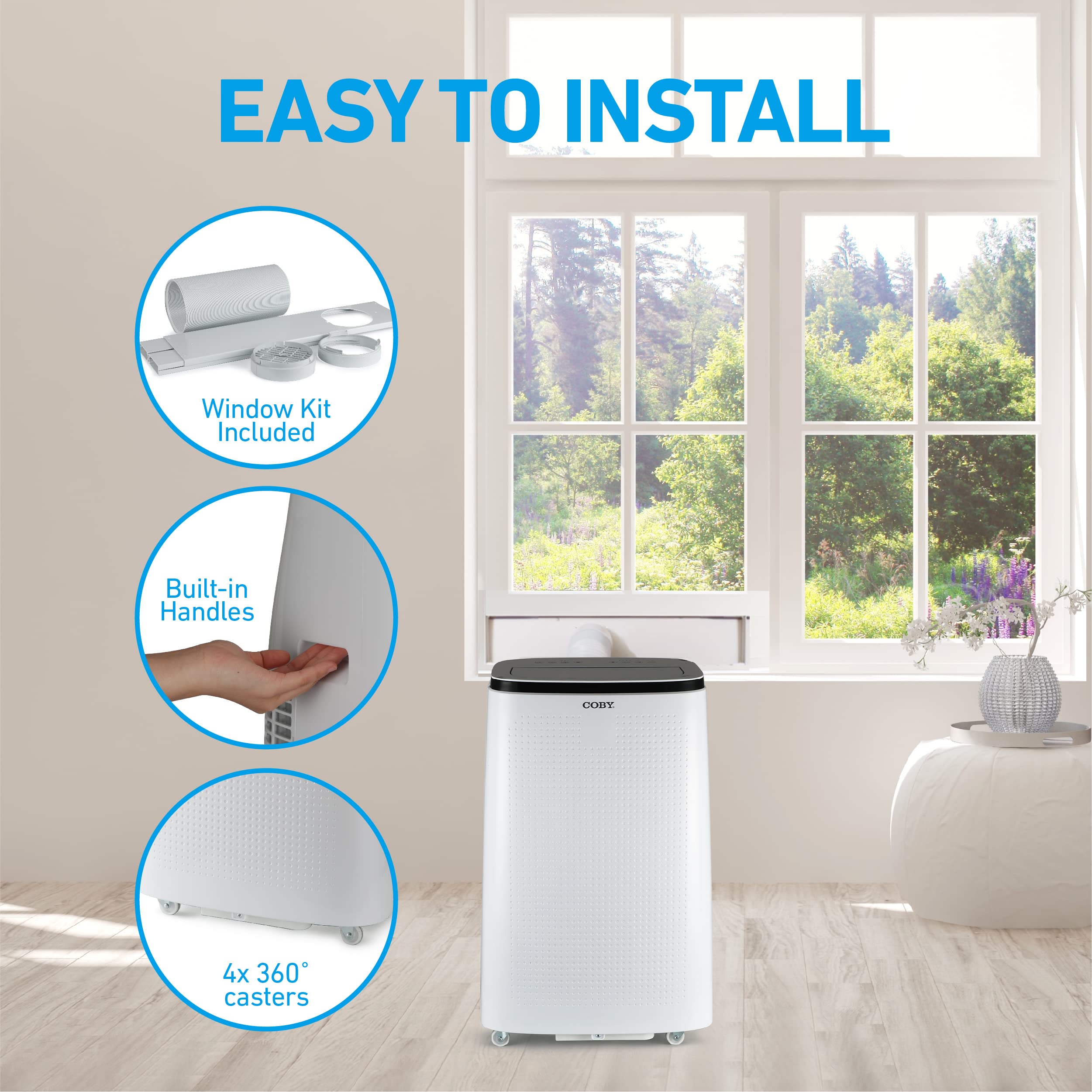 Coby CBPAC1080H 4-in-1 Portable Air Conditioner with Heater, Dehumidifier & Fan - 15,000 BTU Cooling & Heating - White - Perfect for Home, Office & Bedroom Use
