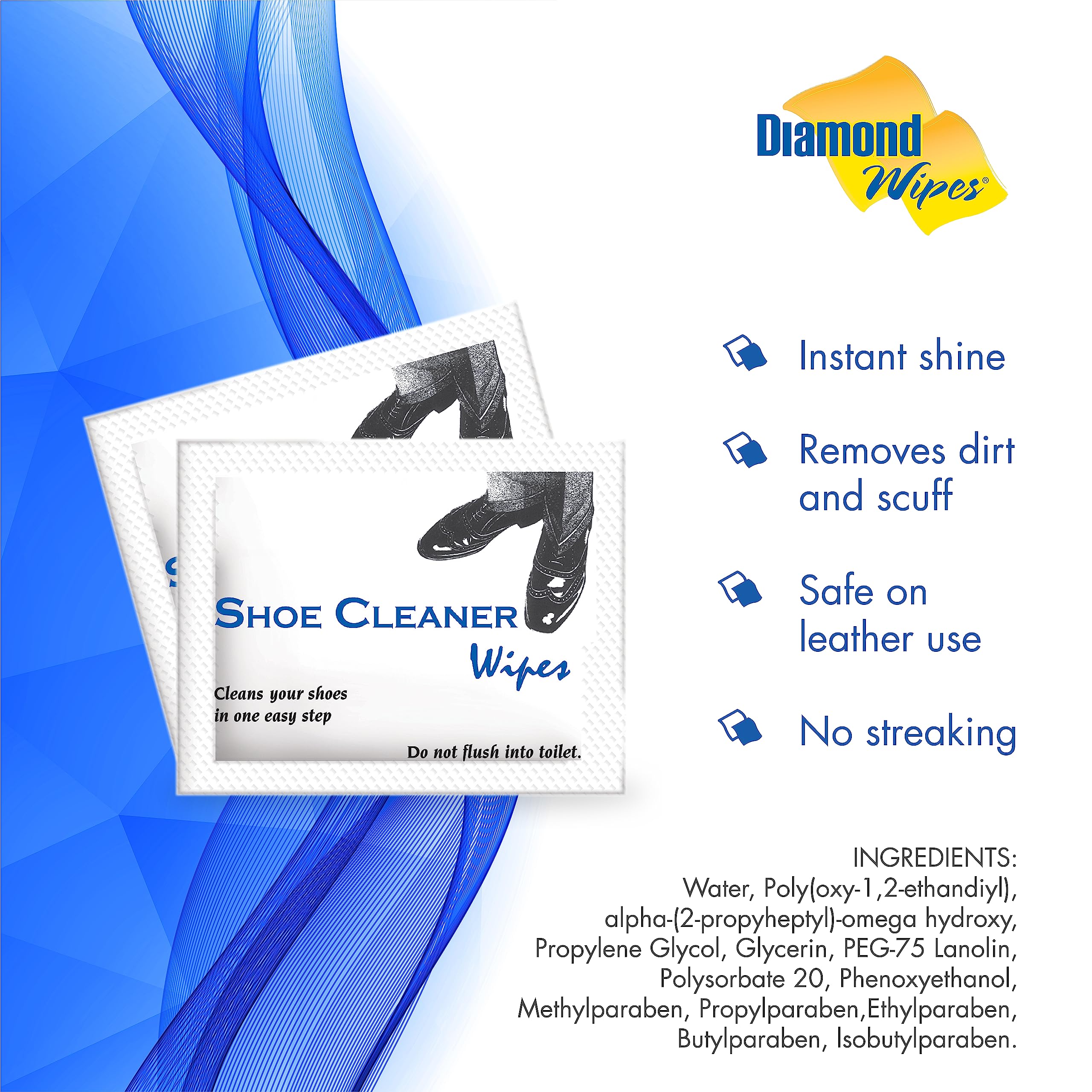 Premium Diamond Wipes Pre-Moistened Shoe Shine Wipes - 1000 Individually Wrapped Streak-Free Cleaning Wipes for Leather Shoes, Boots & Accessories - Travel Essentials & Quick Shoe Care Solution for Home, Office & On-The-Go Use