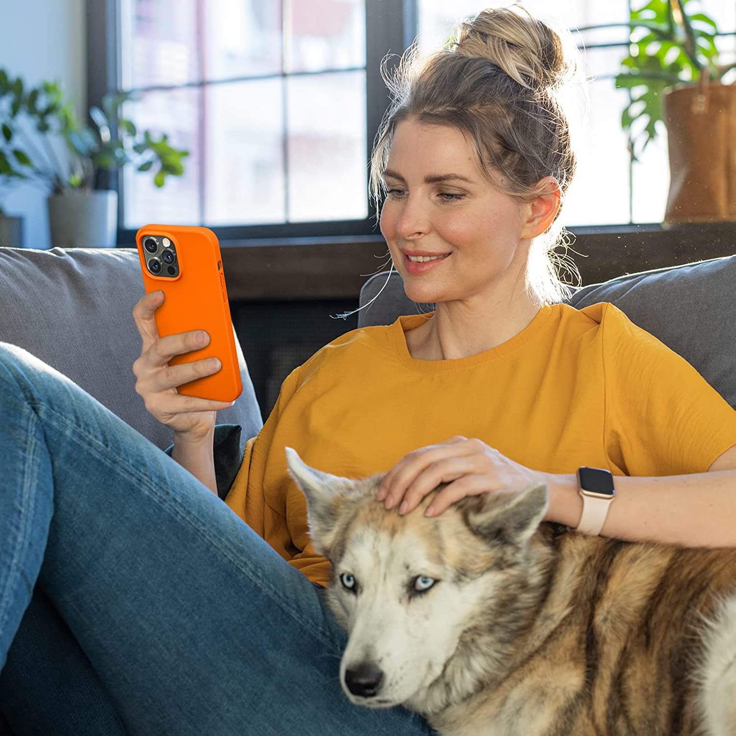 iPhone 14 Pro Case - Ultra Slim Liquid Silicone Shockproof Protective Cover with Premium Grip | Orange | Perfect for Everyday Use, Travel & Outdoor Activities
