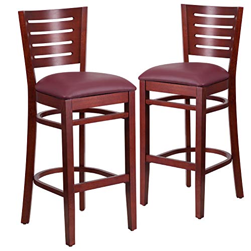 Burgundy Vinyl Seat/Mahogany Wood Frame