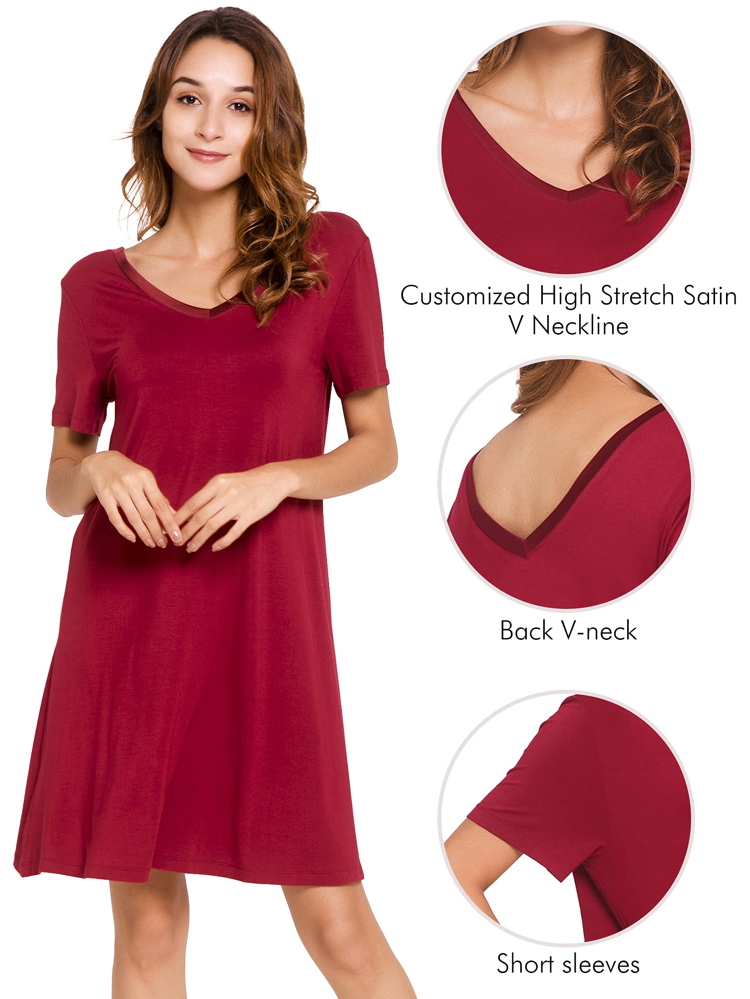 WiWi Soft Women's Nightgowns - Bamboo Viscose Sleep Shirts & Plus Size Pajamas (S-4X) | Breathable Short Sleeve Sleepwear for Comfortable Nights & Lounging